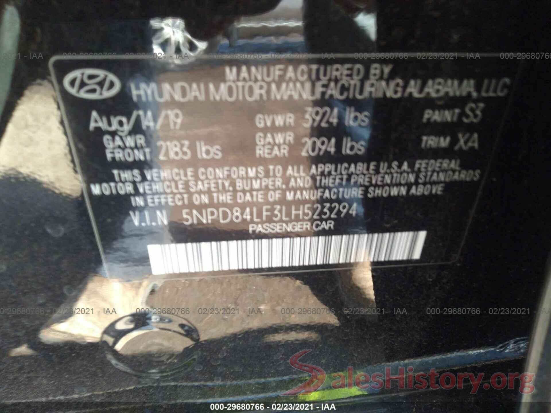 5NPD84LF3LH523294 2020 HYUNDAI ELANTRA