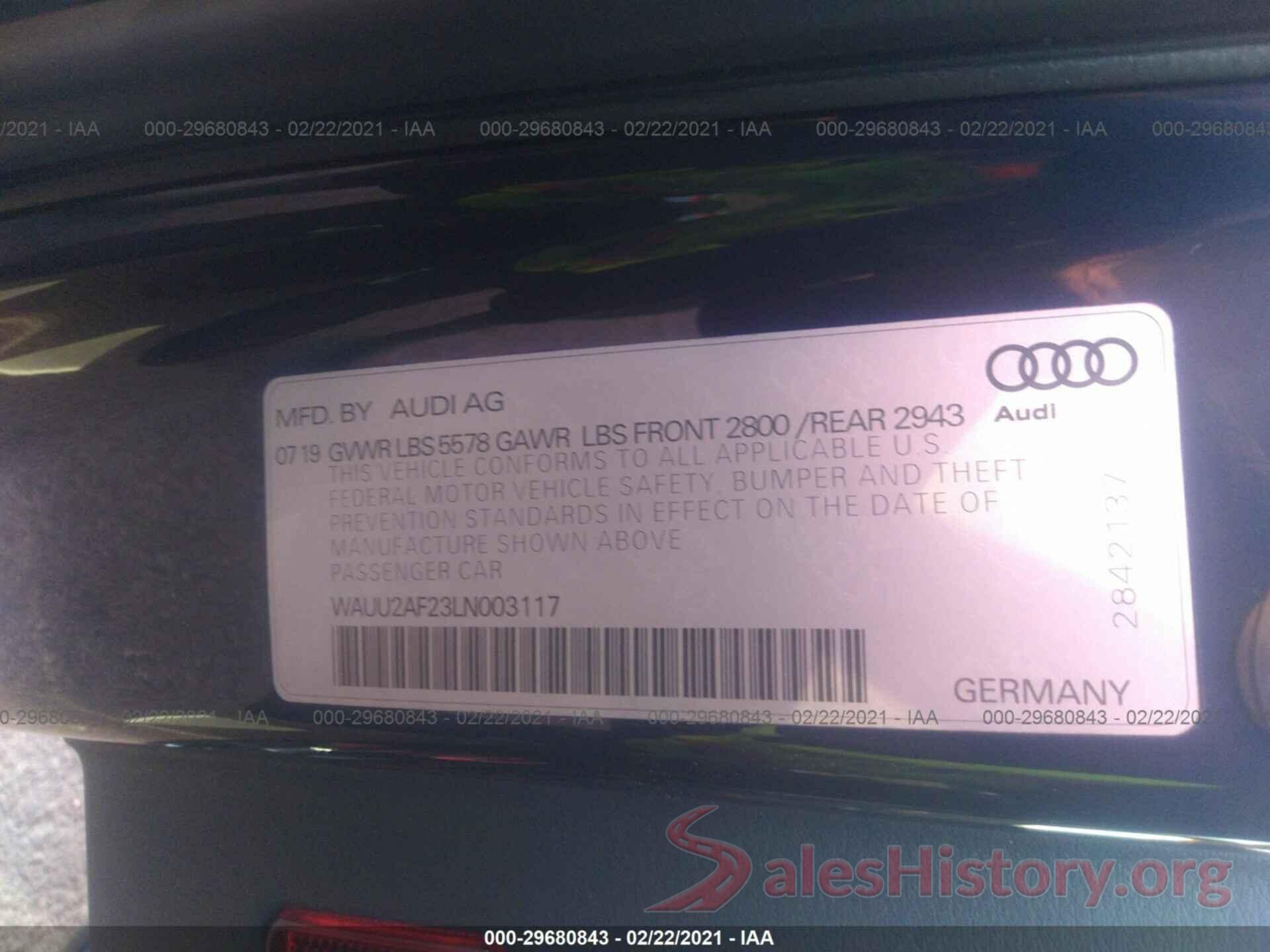 WAUU2AF23LN003117 2020 AUDI A7