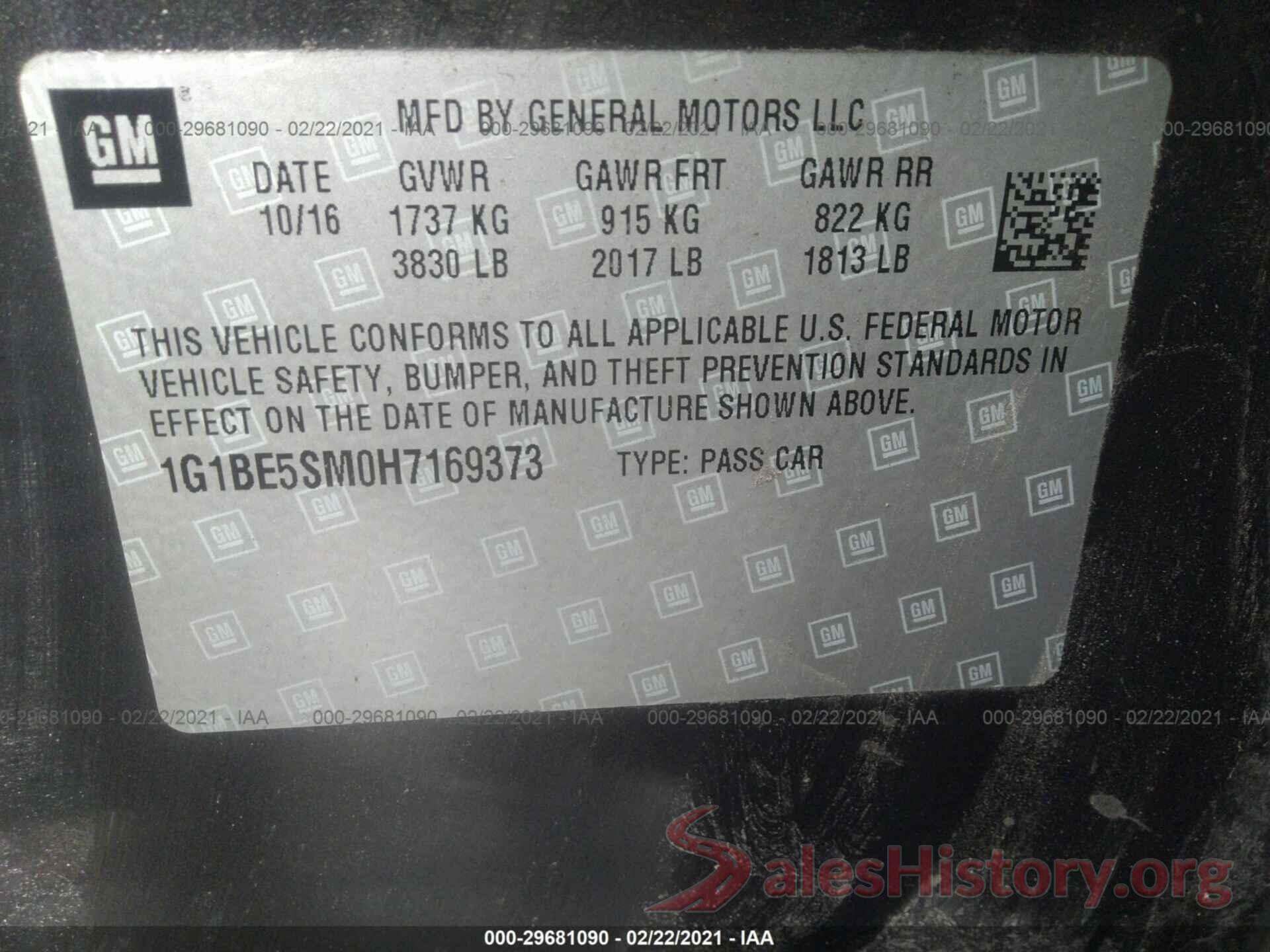 1G1BE5SM0H7169373 2017 CHEVROLET CRUZE