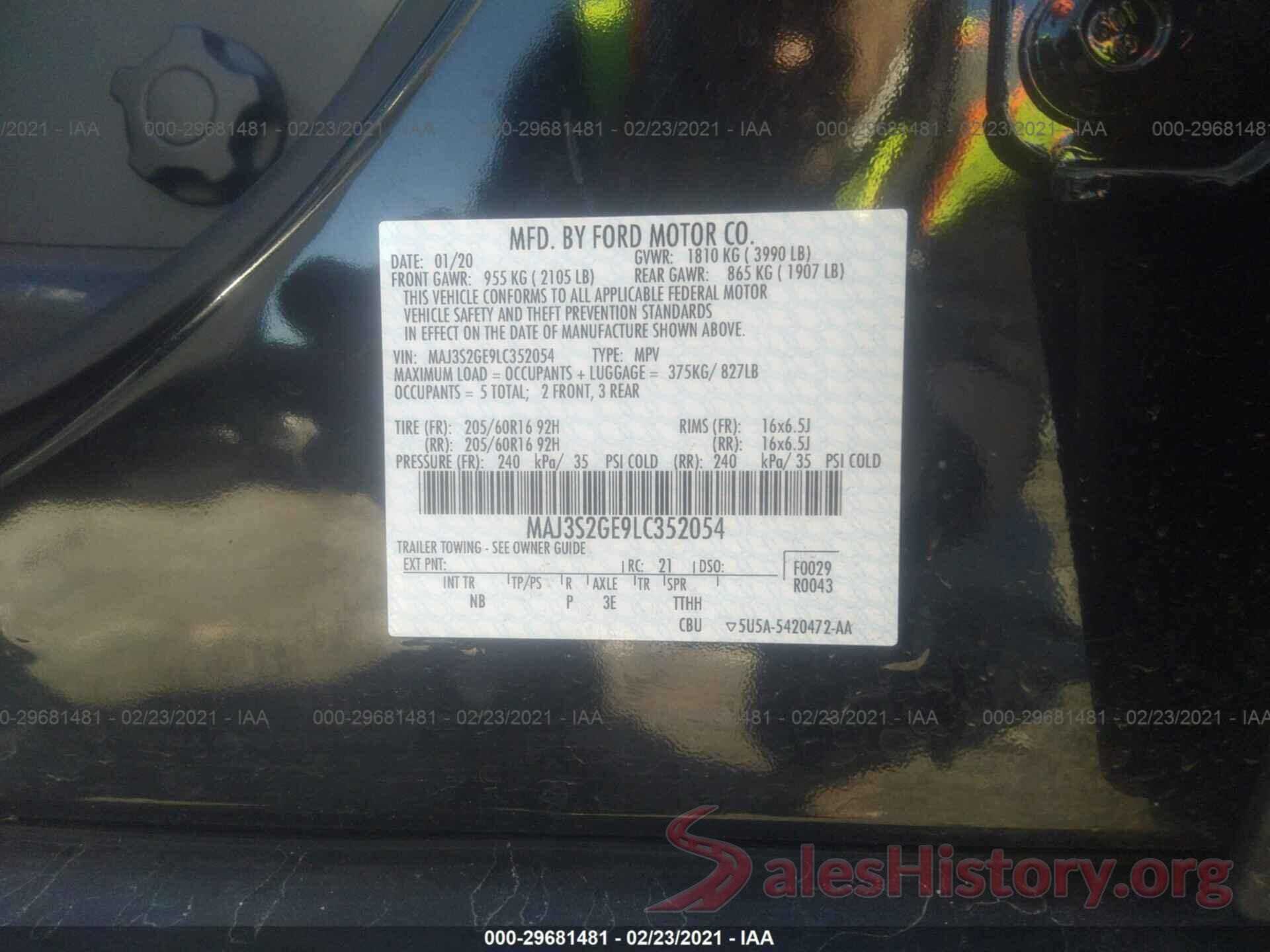 MAJ3S2GE9LC352054 2020 FORD ECOSPORT