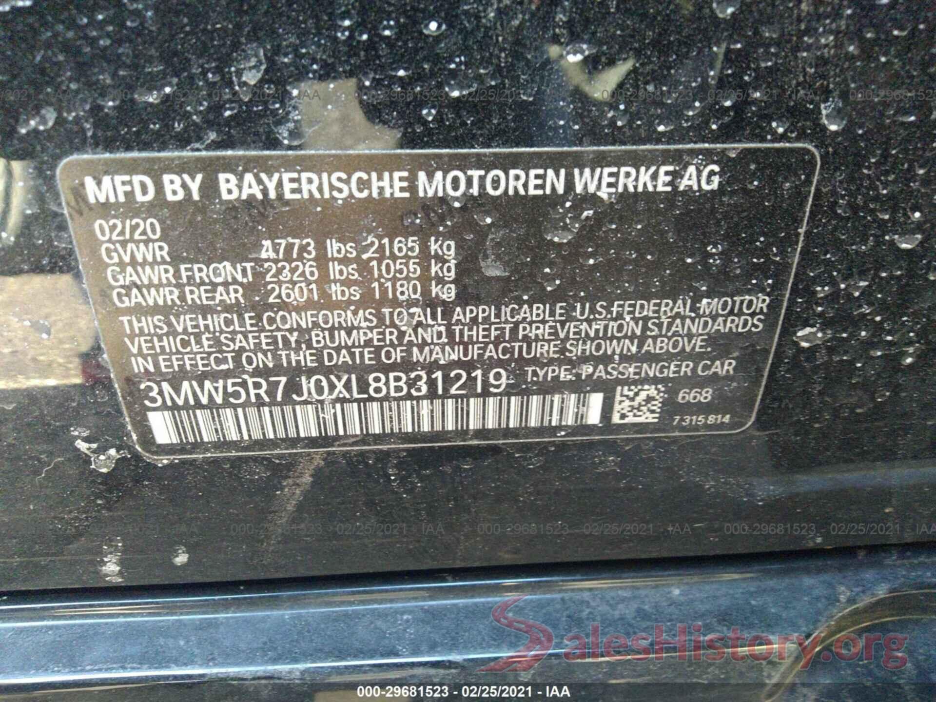 3MW5R7J0XL8B31219 2020 BMW 3 SERIES