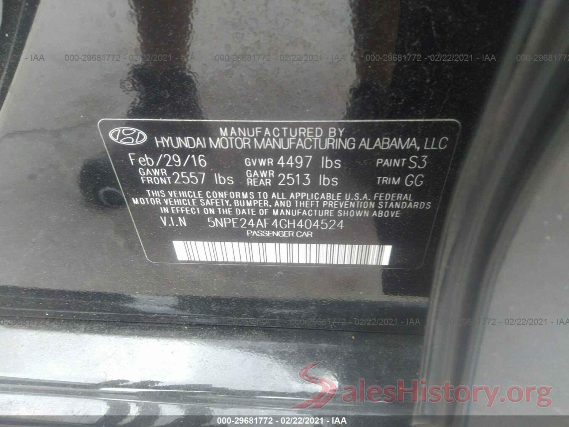 5NPE24AF4GH404524 2016 HYUNDAI SONATA