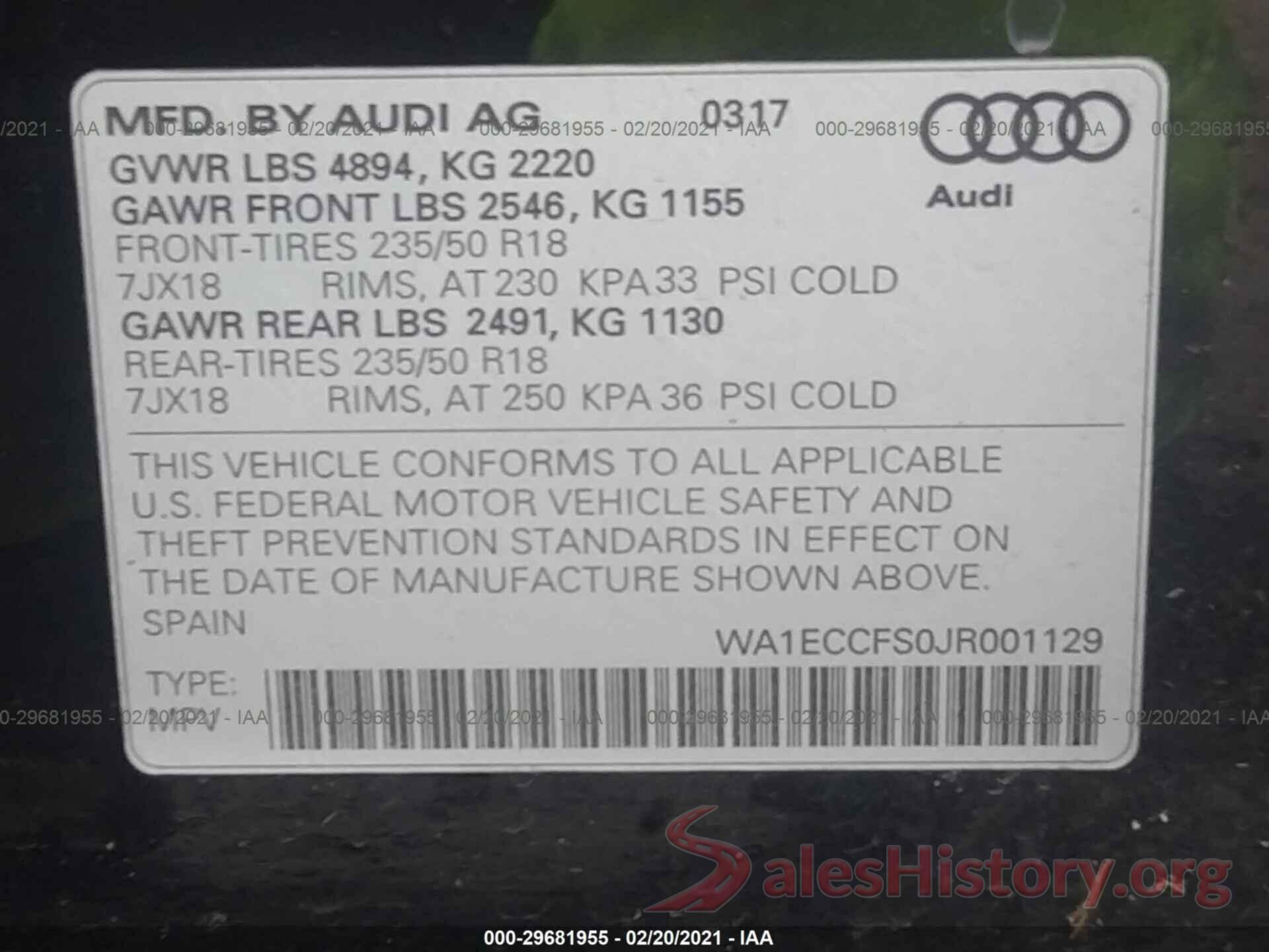 WA1ECCFS0JR001129 2018 AUDI Q3