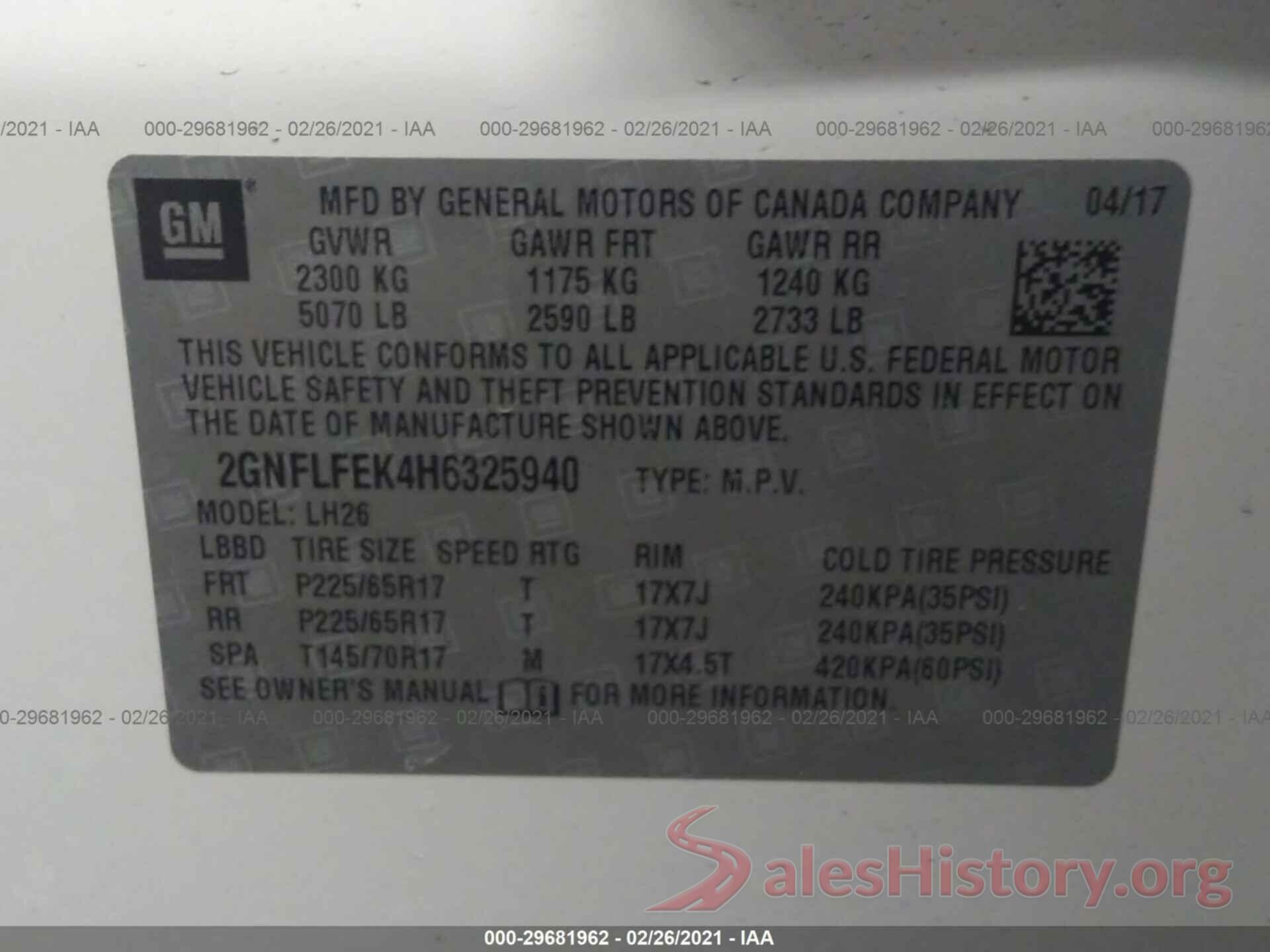 2GNFLFEK4H6325940 2017 CHEVROLET EQUINOX