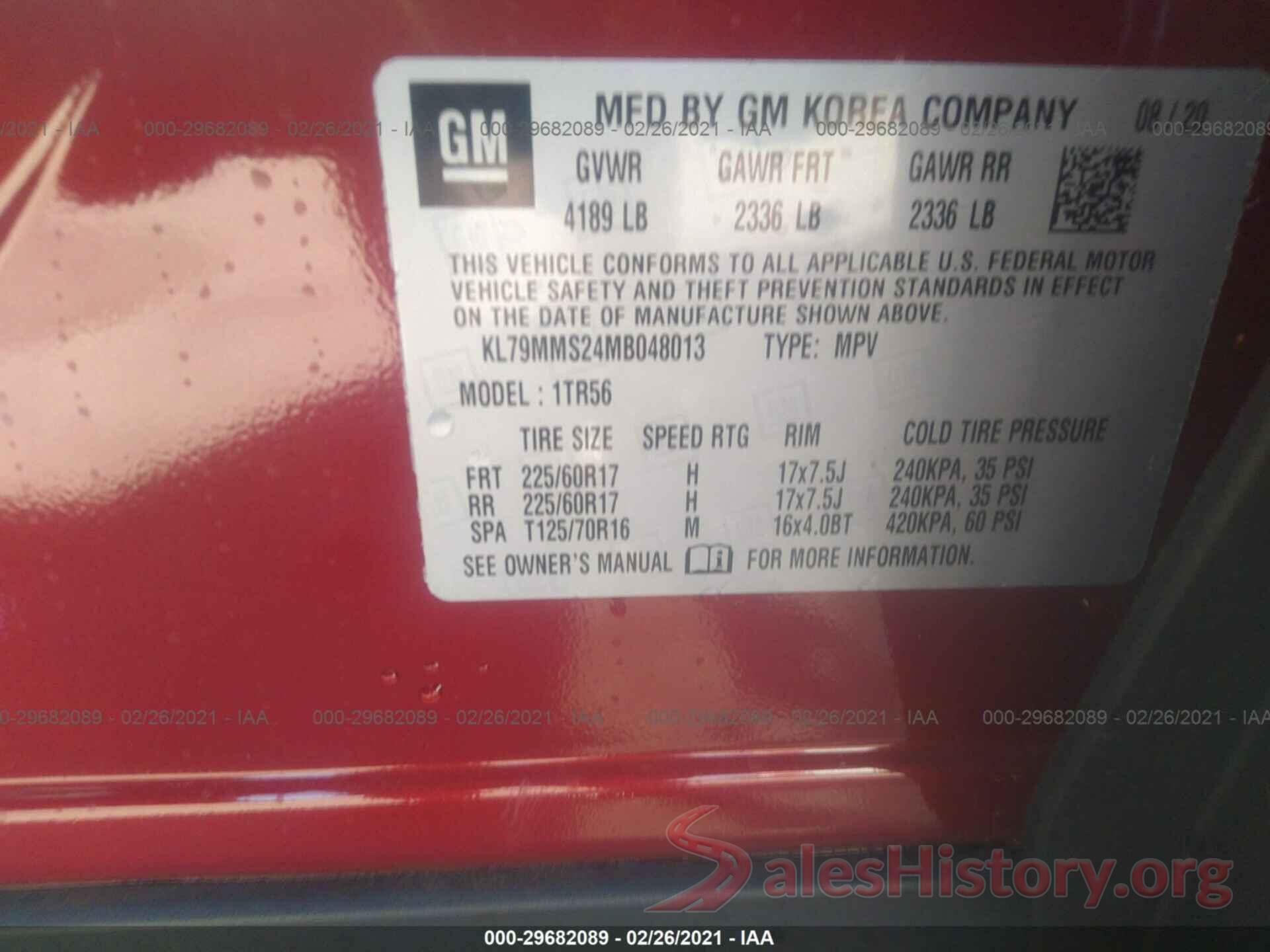 KL79MMS24MB048013 2021 CHEVROLET TRAILBLAZER