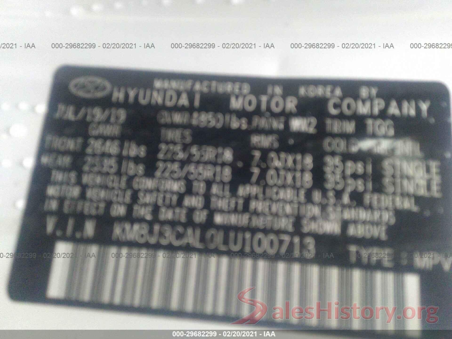 KM8J3CAL0LU100713 2020 HYUNDAI TUCSON