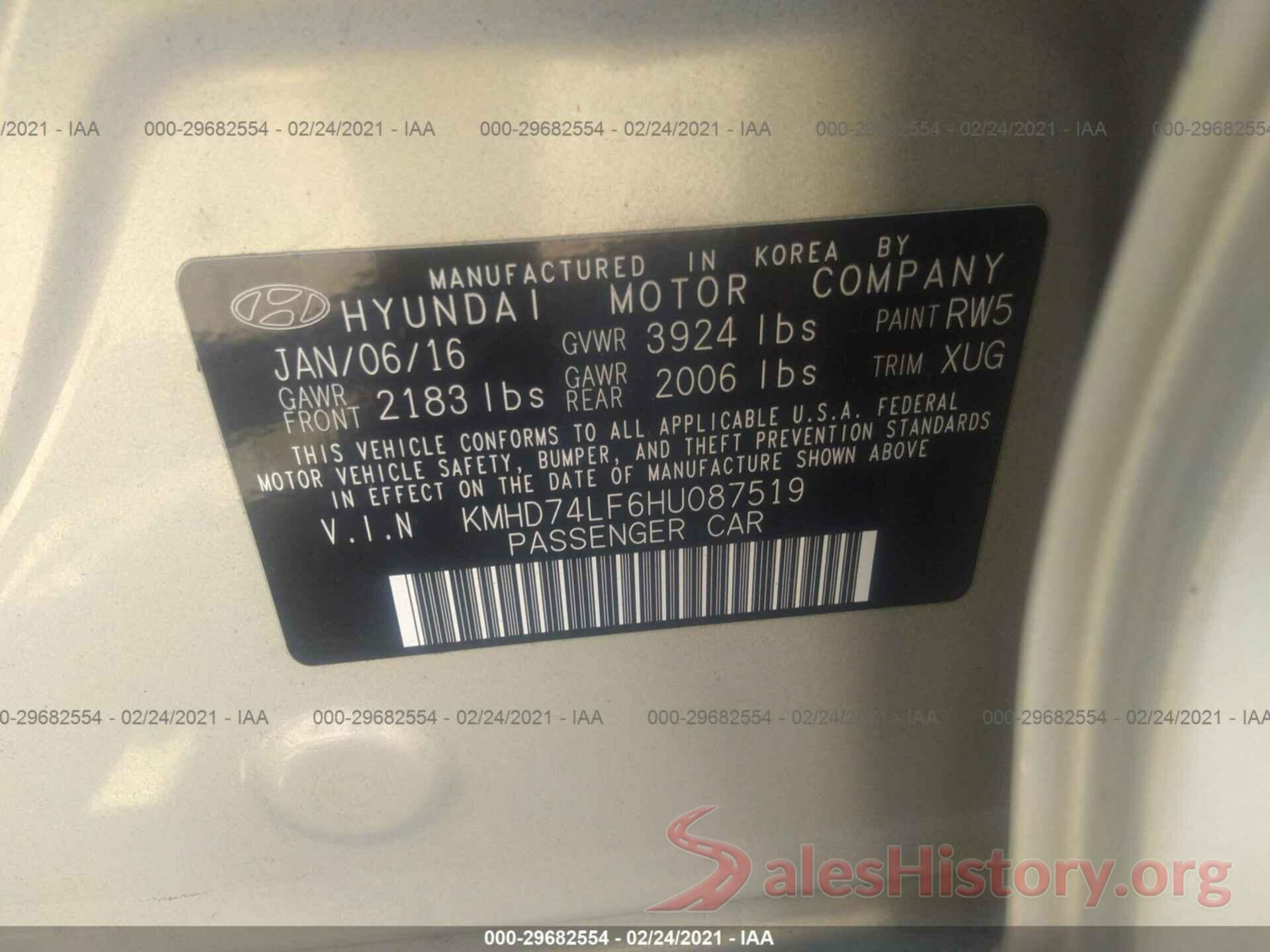 KMHD74LF6HU087519 2017 HYUNDAI ELANTRA