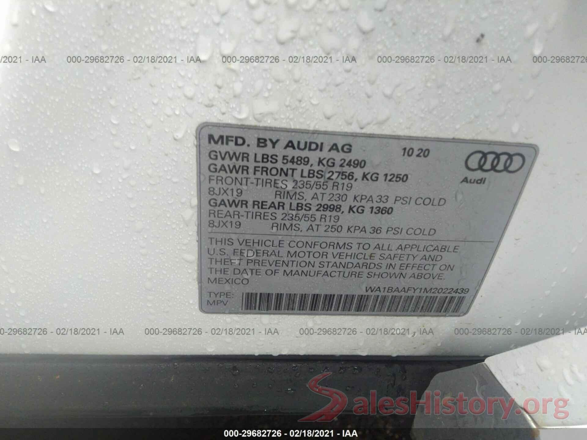 WA1BAAFY1M2022439 2021 AUDI Q5