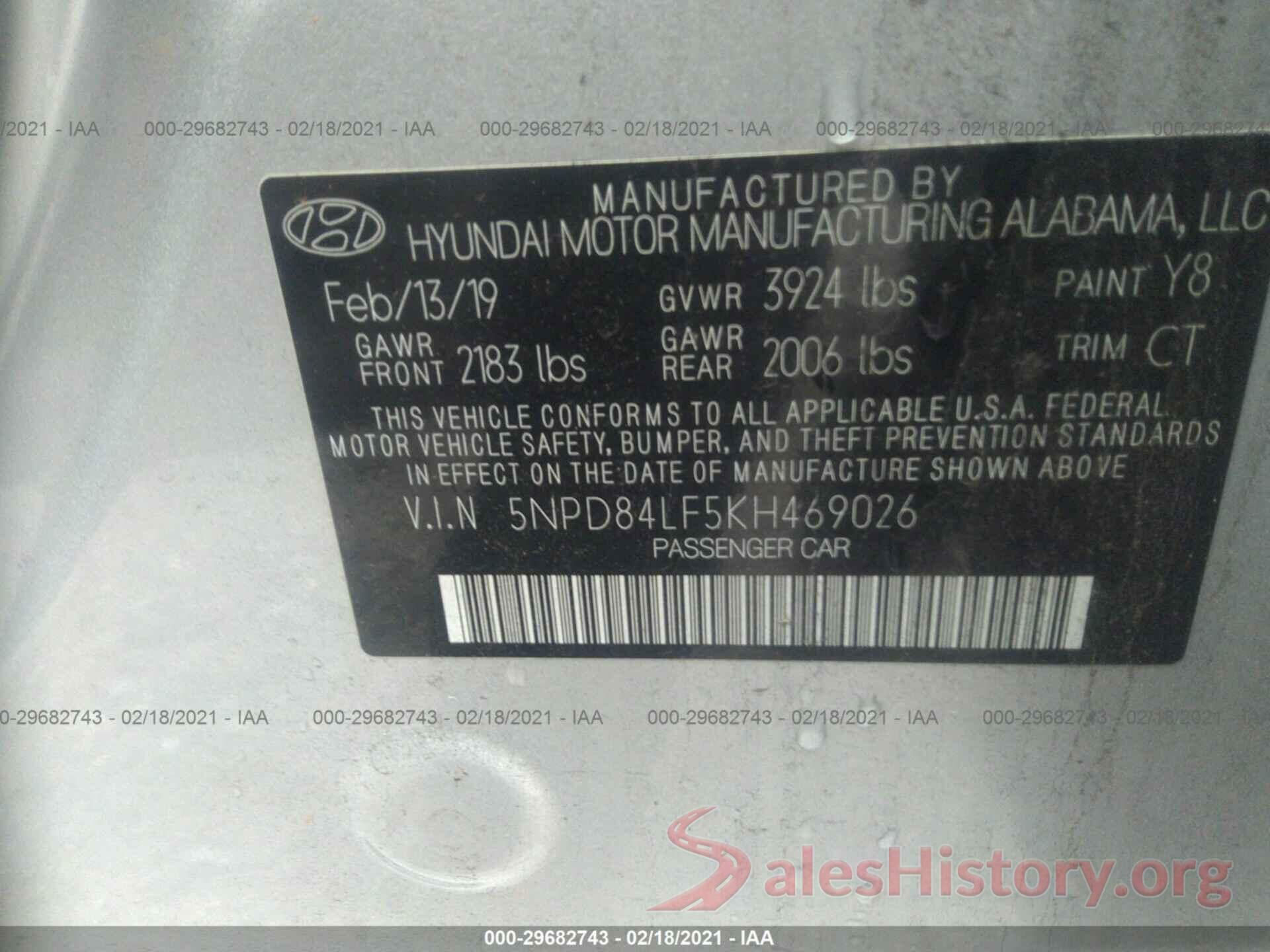 5NPD84LF5KH469026 2019 HYUNDAI ELANTRA