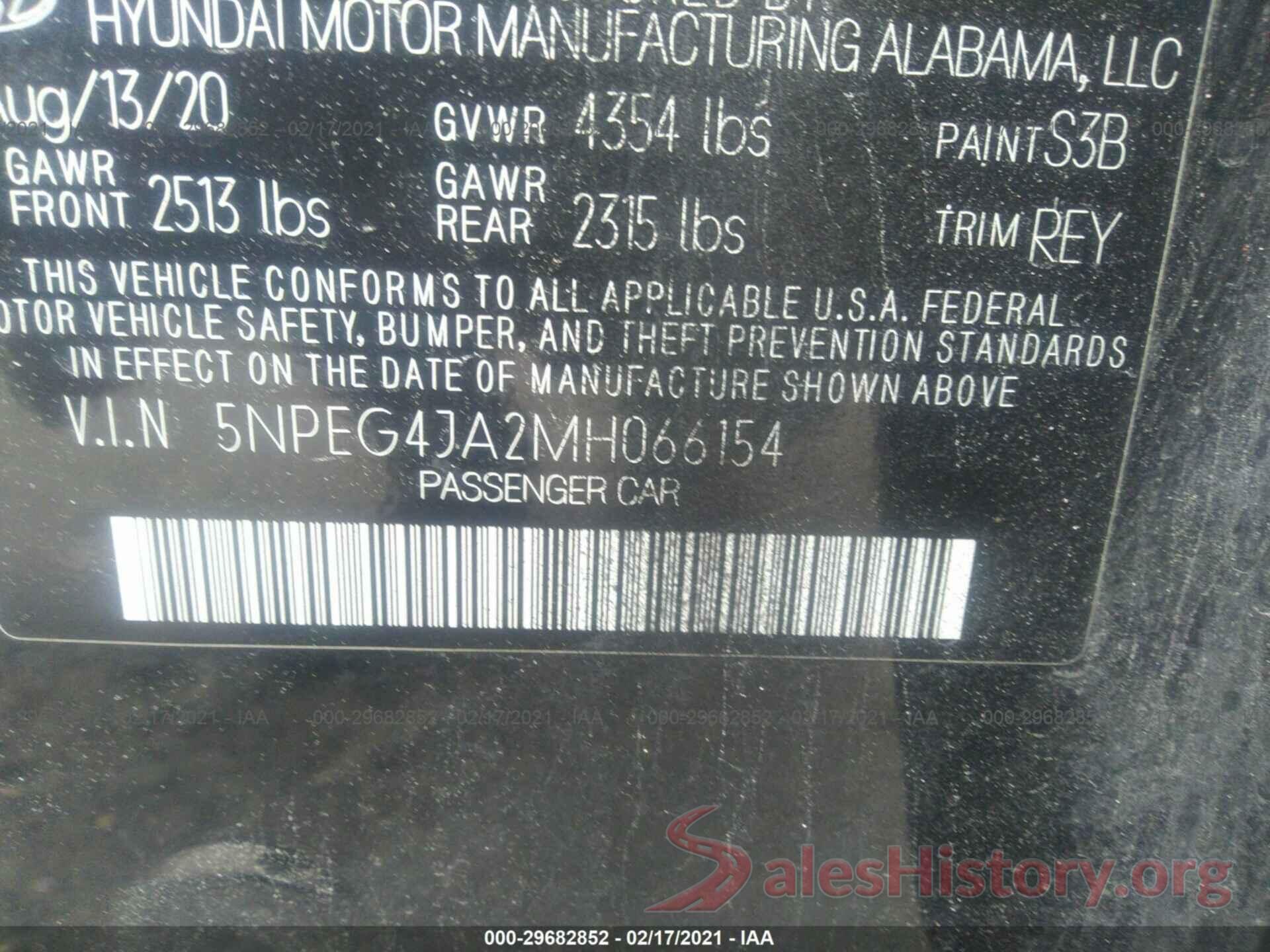 5NPEG4JA2MH066154 2021 HYUNDAI SONATA