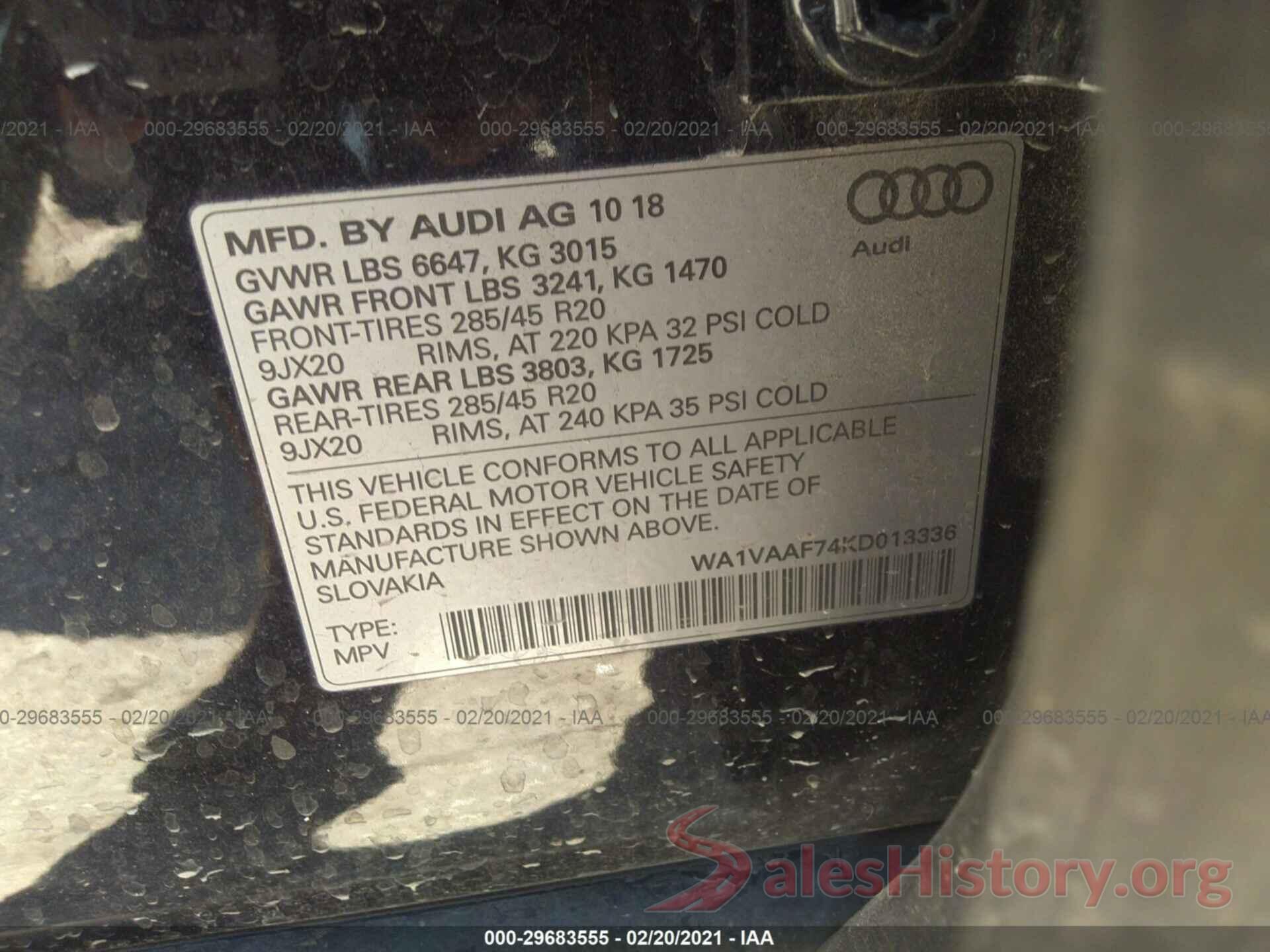 WA1VAAF74KD013336 2019 AUDI Q7