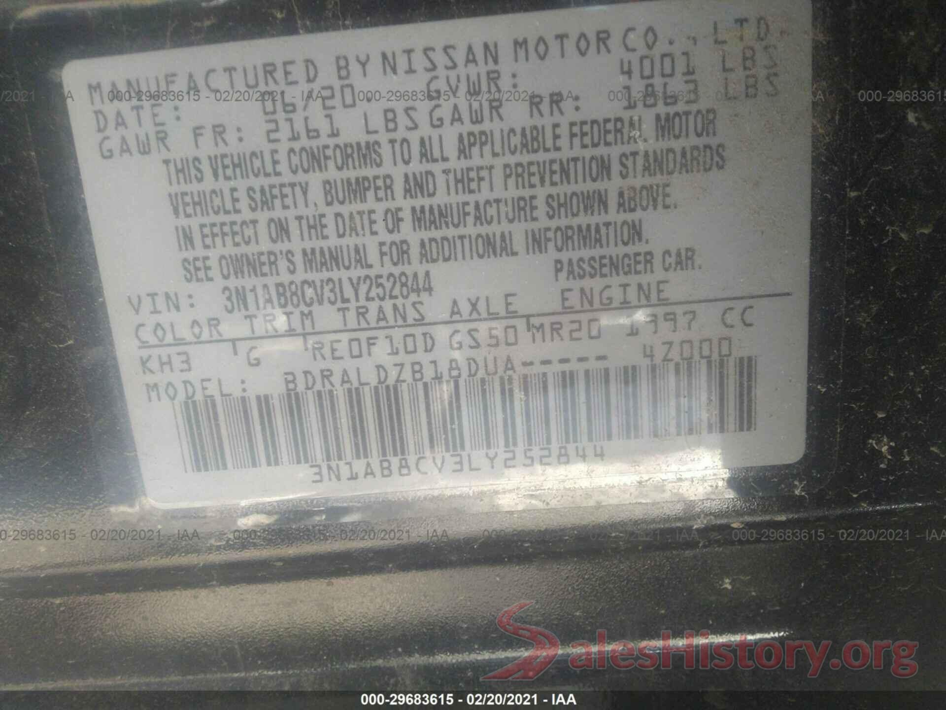 3N1AB8CV3LY252844 2020 NISSAN SENTRA