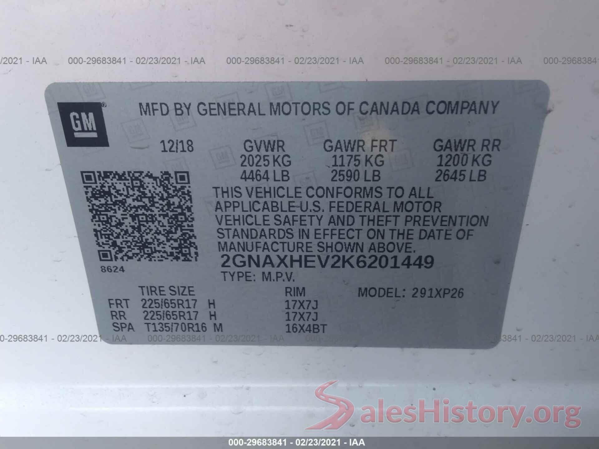 2GNAXHEV2K6201449 2019 CHEVROLET EQUINOX