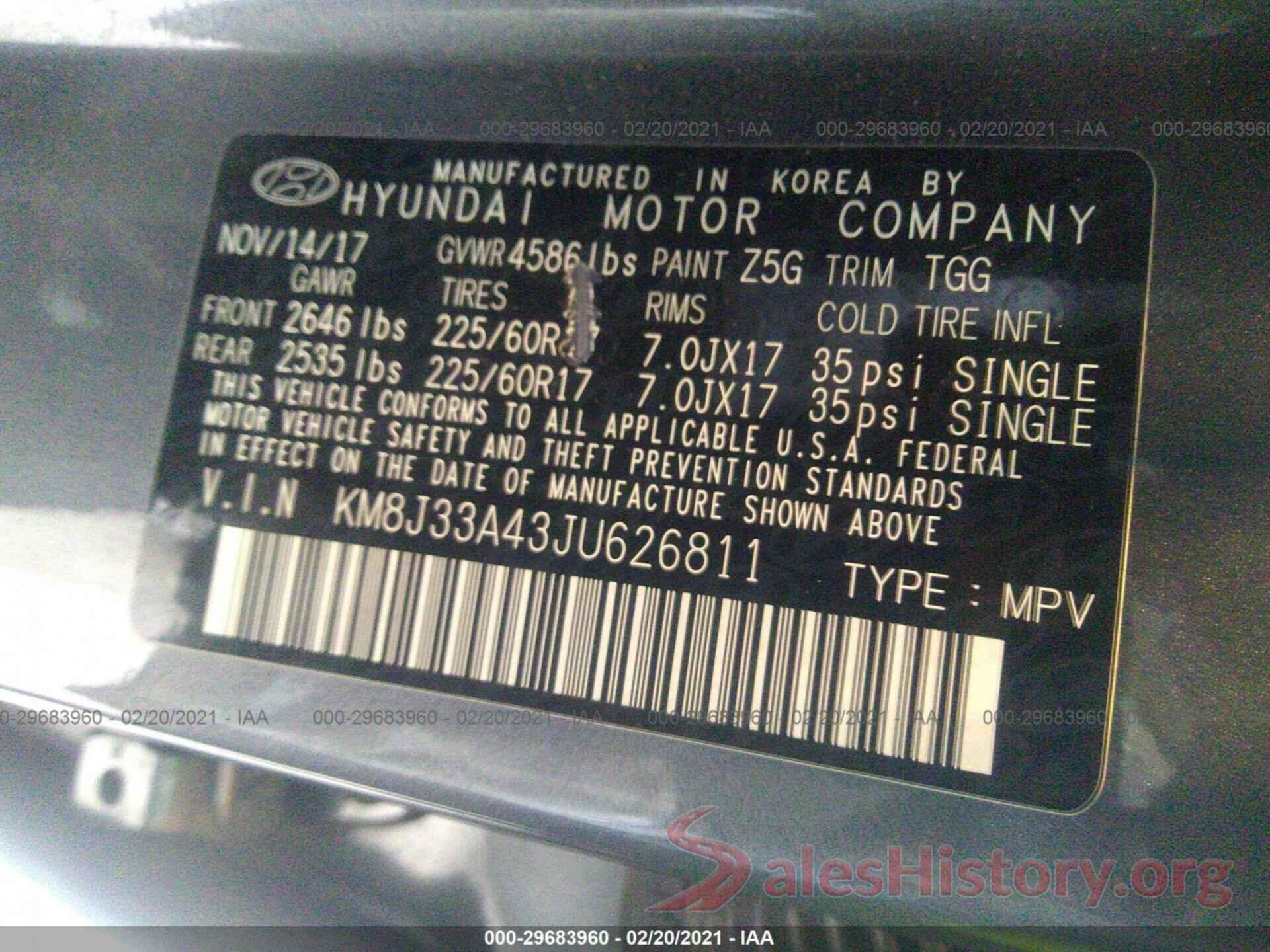 KM8J33A43JU626811 2018 HYUNDAI TUCSON