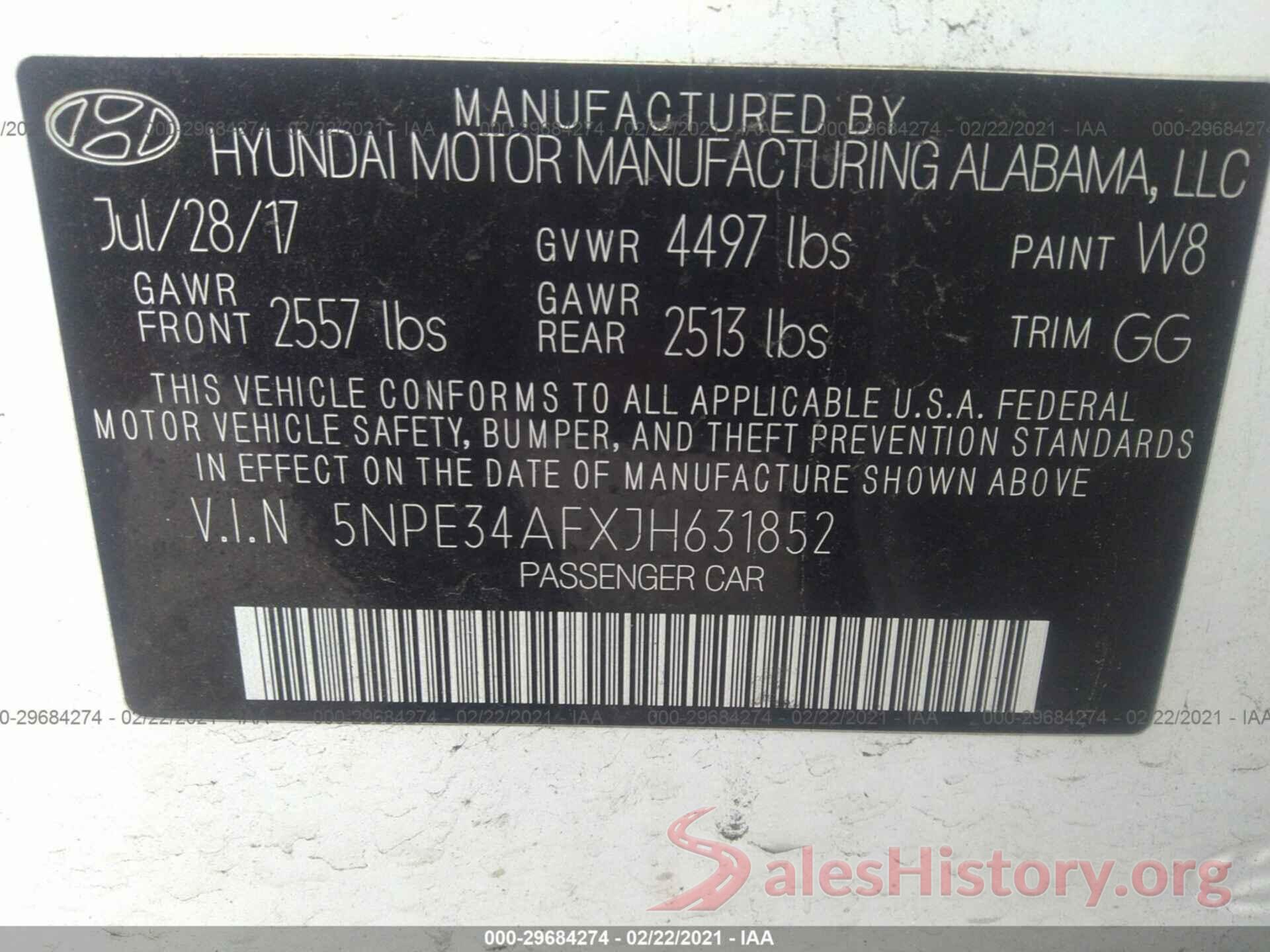 5NPE34AFXJH631852 2018 HYUNDAI SONATA