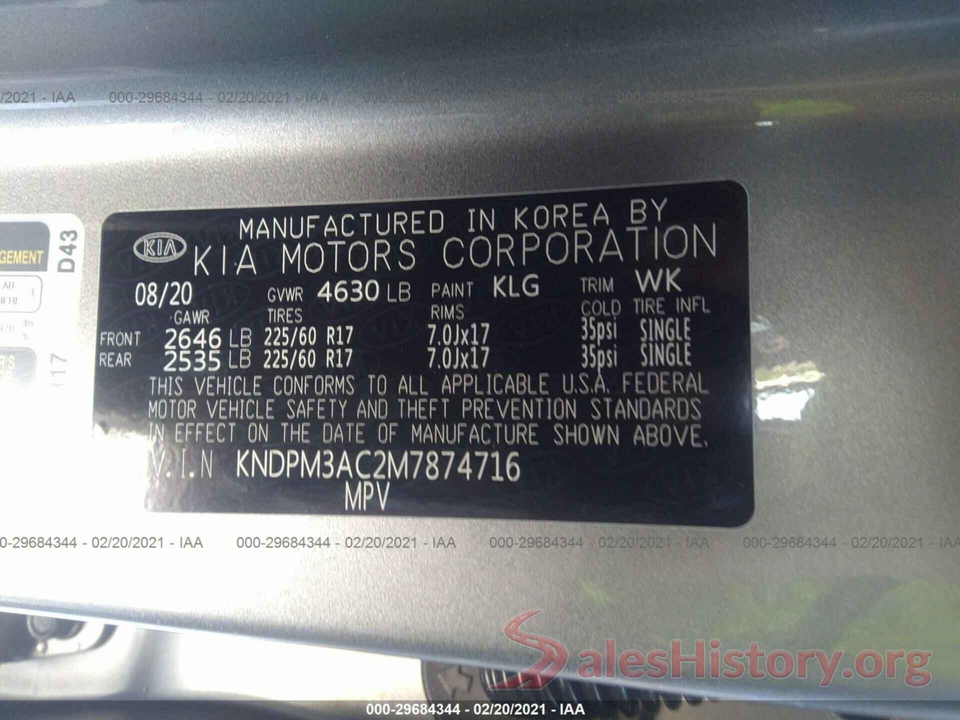 KNDPM3AC2M7874716 2021 KIA SPORTAGE