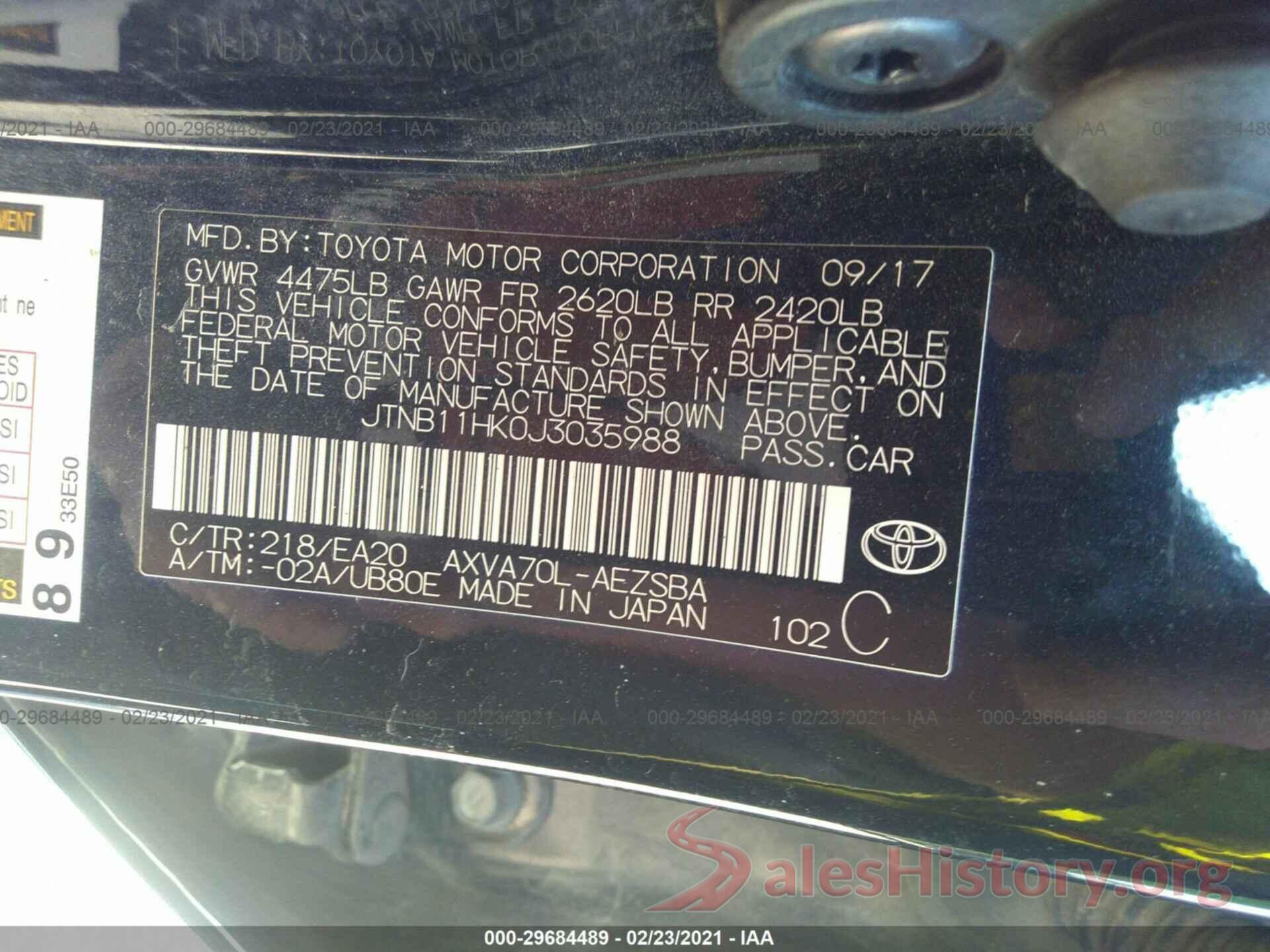 JTNB11HK0J3035988 2018 TOYOTA CAMRY