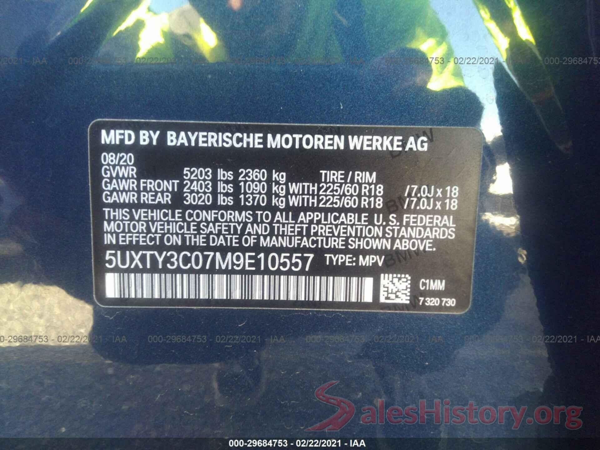 5UXTY3C07M9E10557 2021 BMW X3