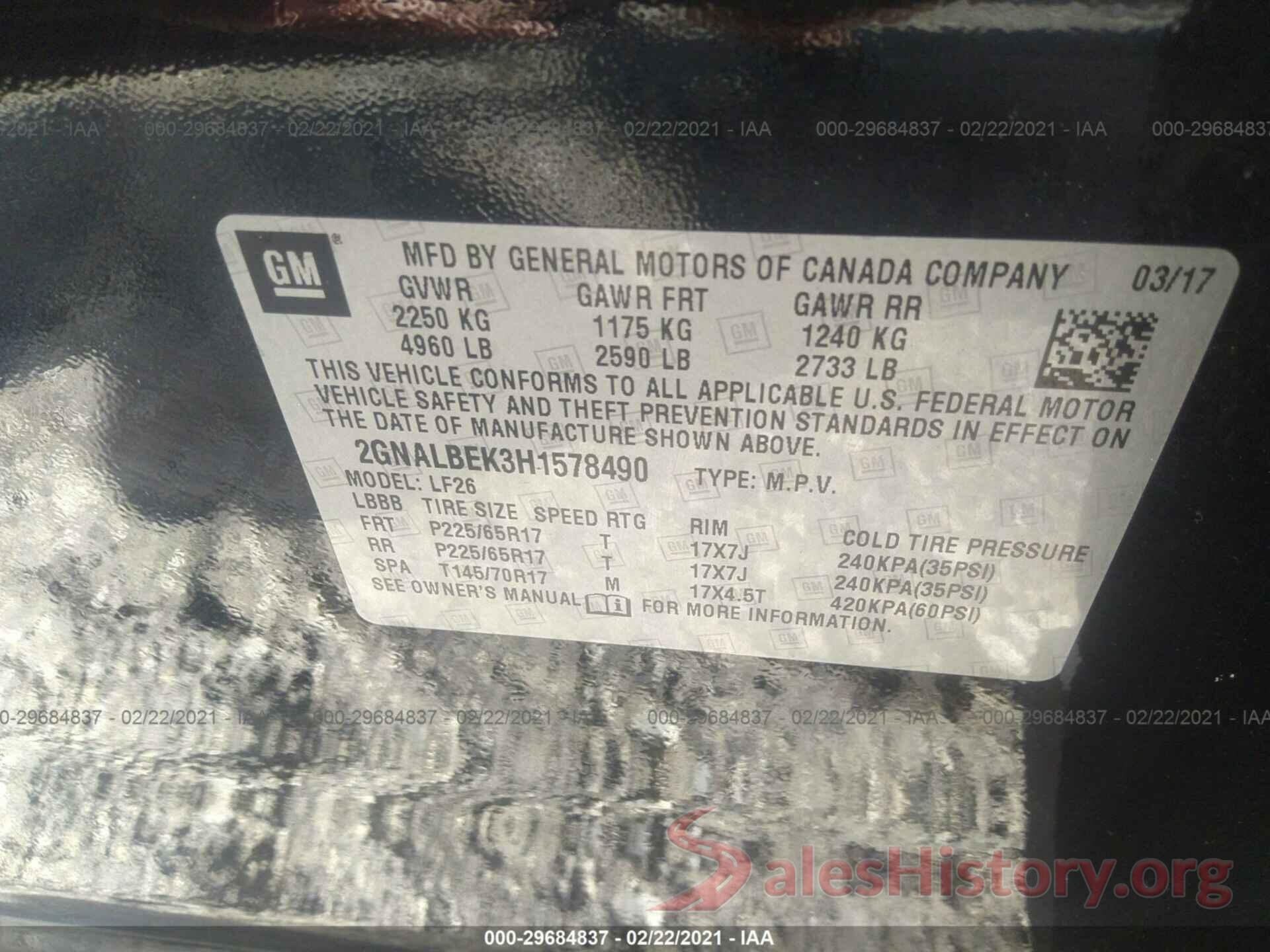 2GNALBEK3H1578490 2017 CHEVROLET EQUINOX