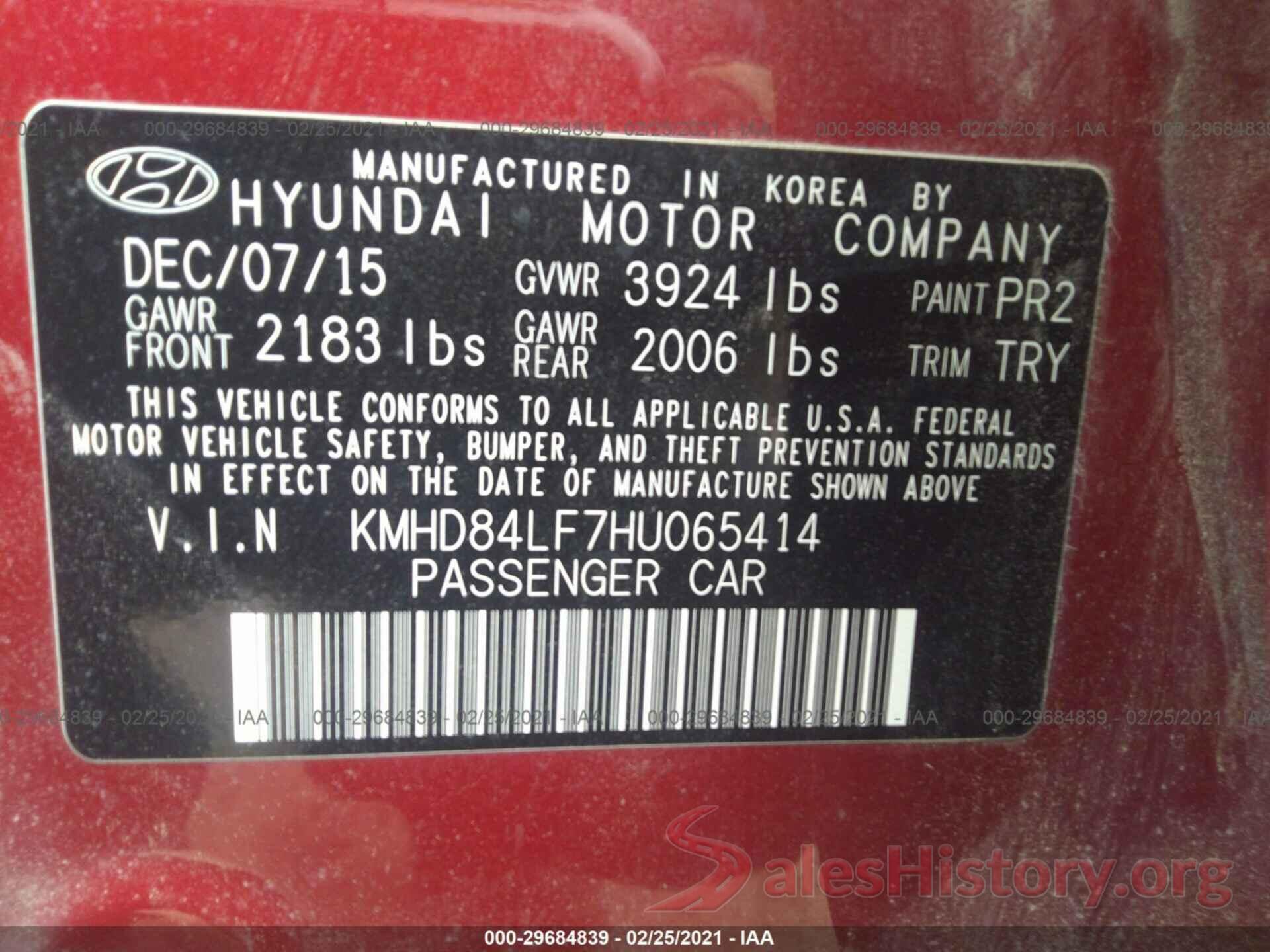 KMHD84LF7HU065414 2017 HYUNDAI ELANTRA