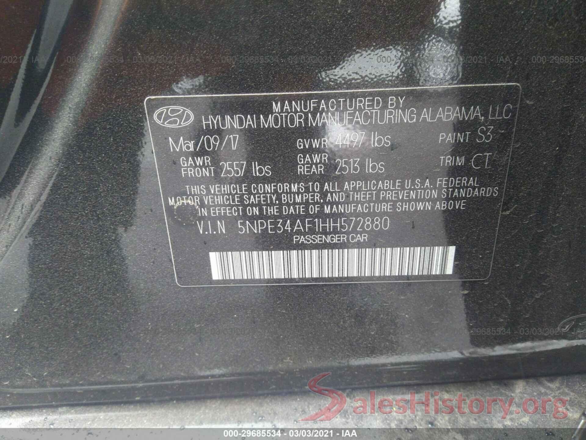 5NPE34AF1HH572880 2017 HYUNDAI SONATA