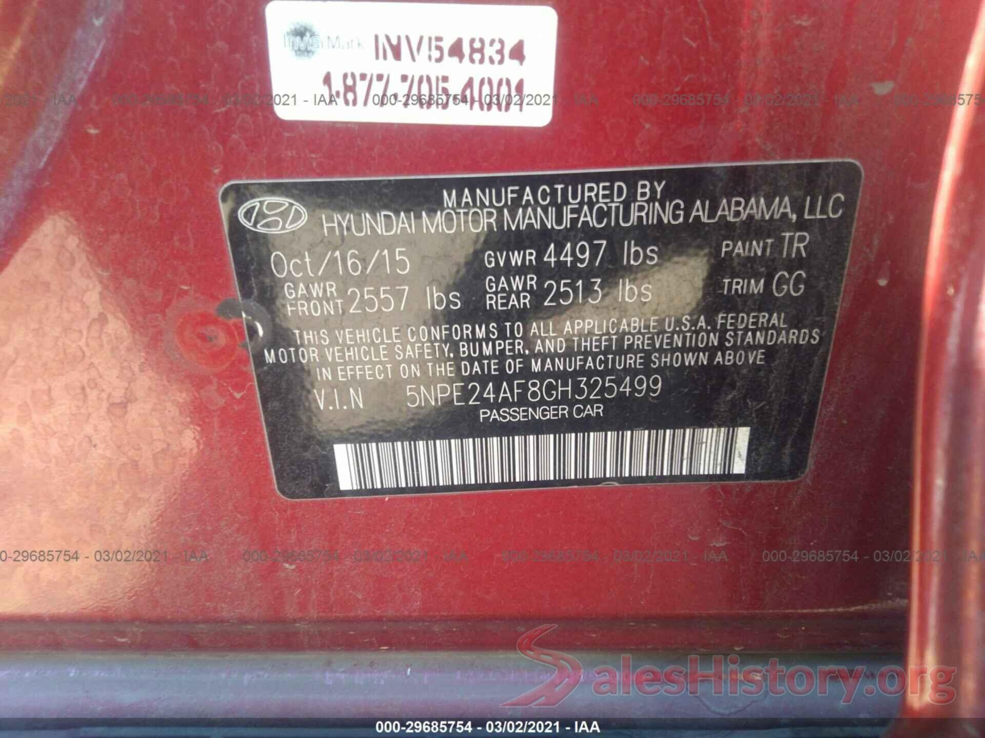 5NPE24AF8GH325499 2016 HYUNDAI SONATA