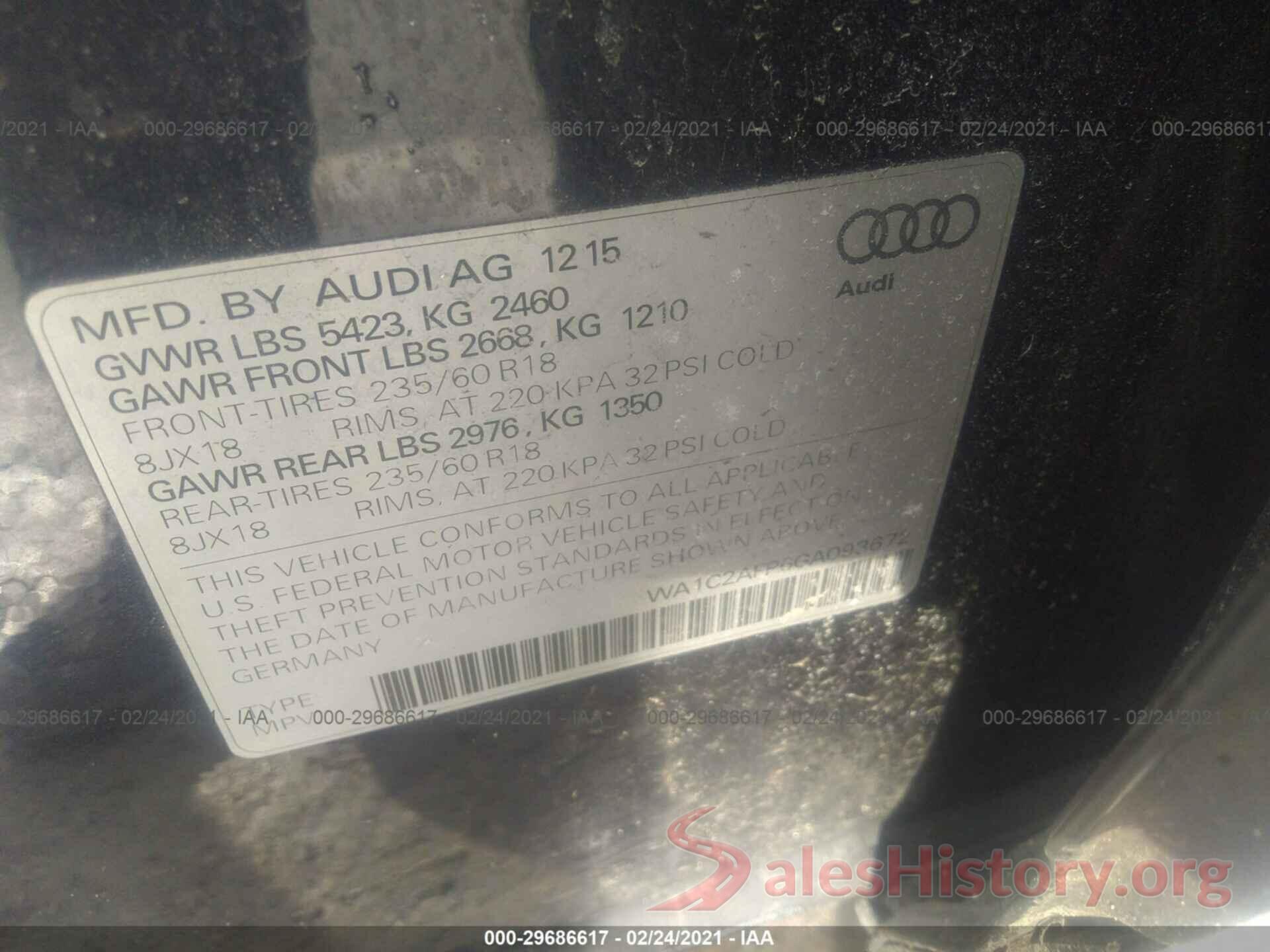 WA1C2AFP6GA093672 2016 AUDI Q5