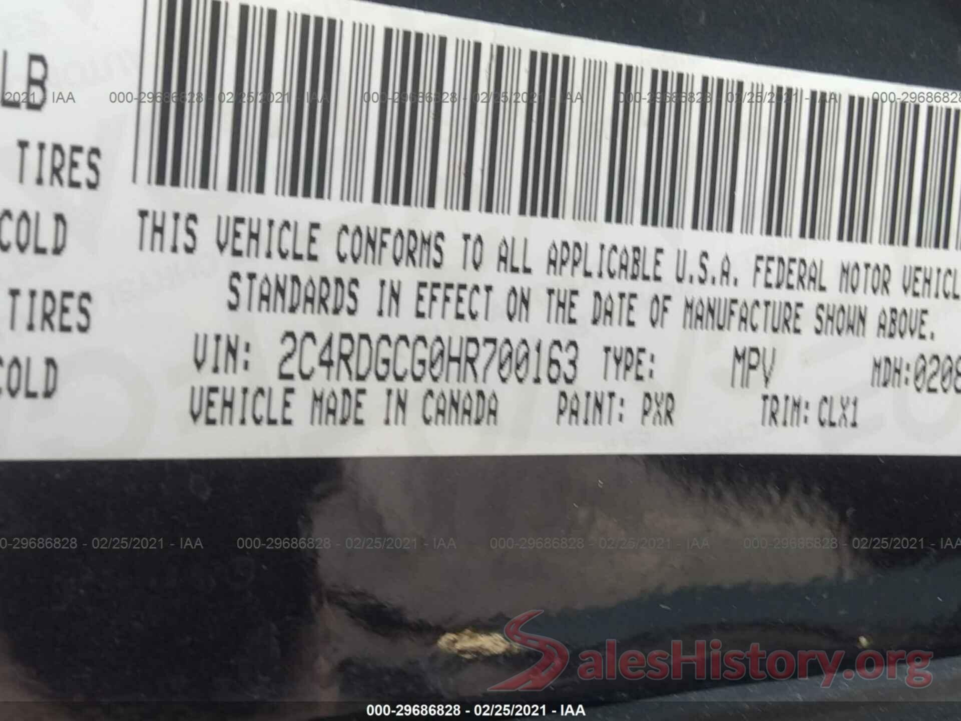 2C4RDGCG0HR700163 2017 DODGE GRAND CARAVAN