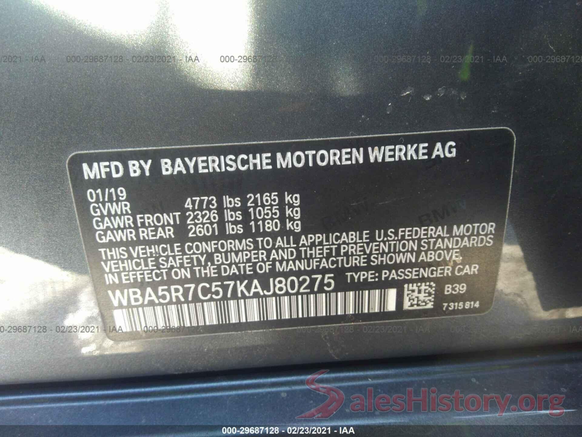 WBA5R7C57KAJ80275 2019 BMW 3 SERIES