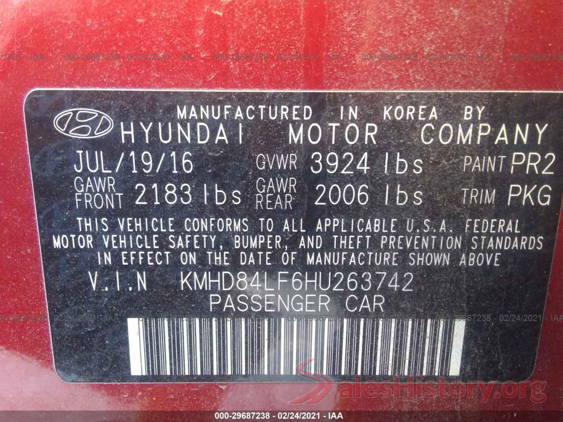 KMHD84LF6HU263742 2017 HYUNDAI ELANTRA