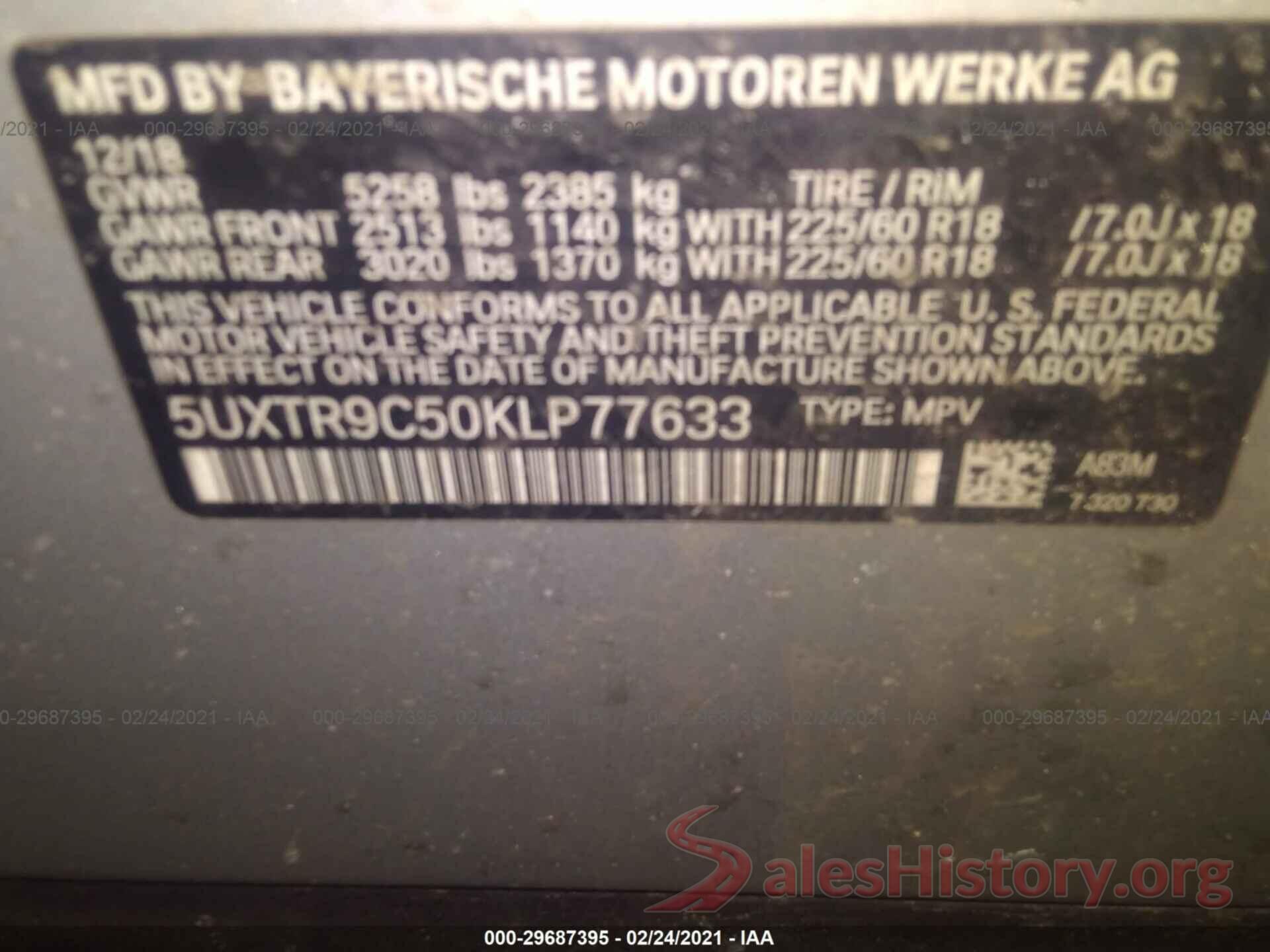 5UXTR9C50KLP77633 2019 BMW X3