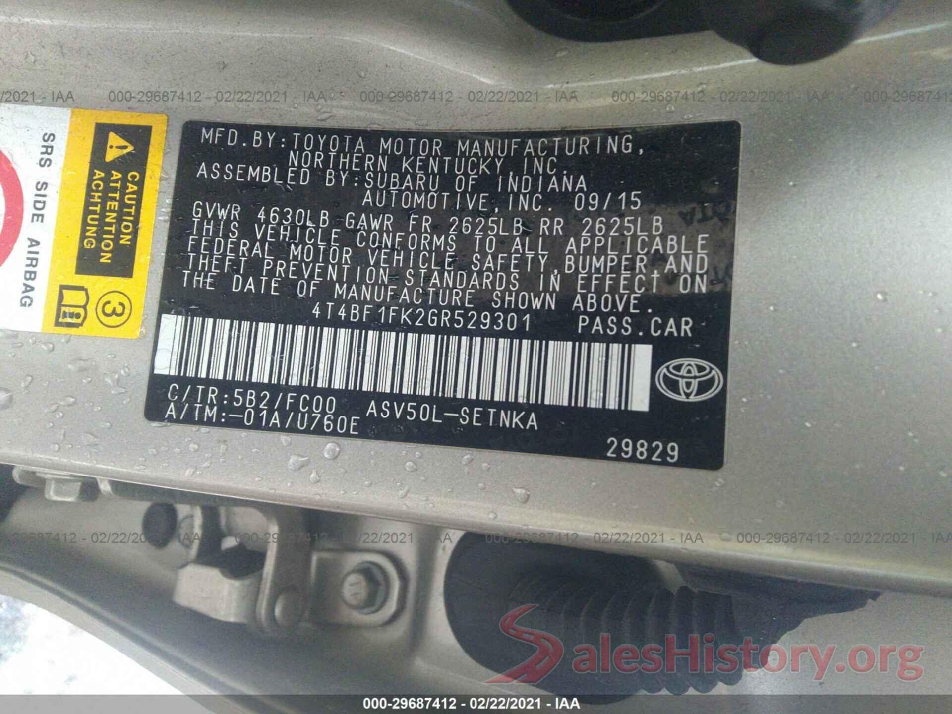 4T4BF1FK2GR529301 2016 TOYOTA CAMRY