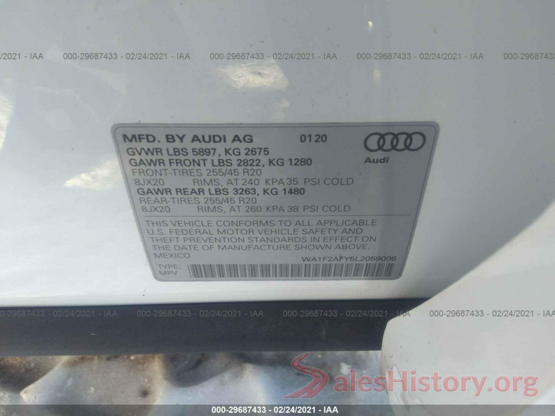 WA1F2AFY5L2059006 2020 AUDI Q5