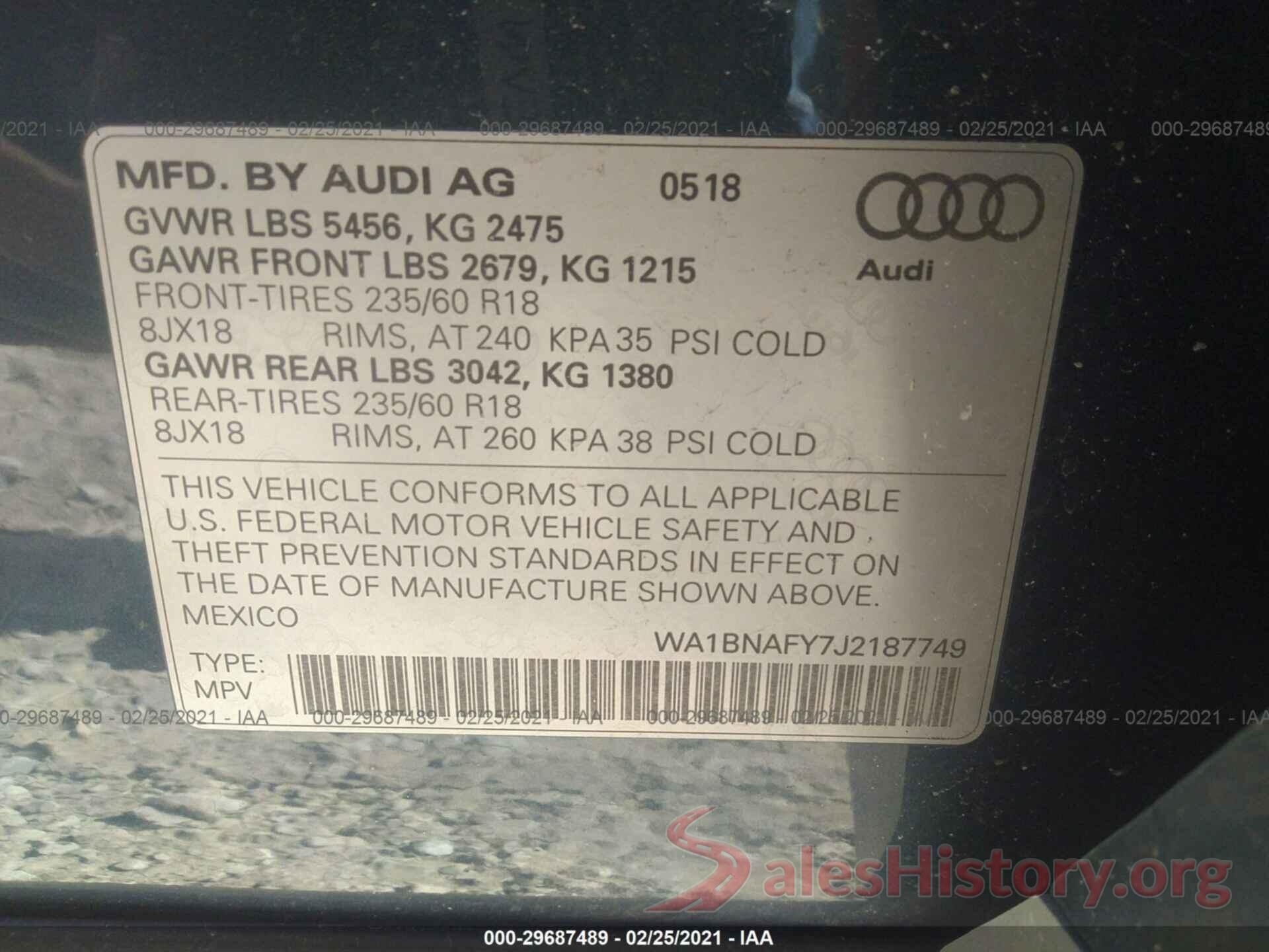 WA1BNAFY7J2187749 2018 AUDI Q5