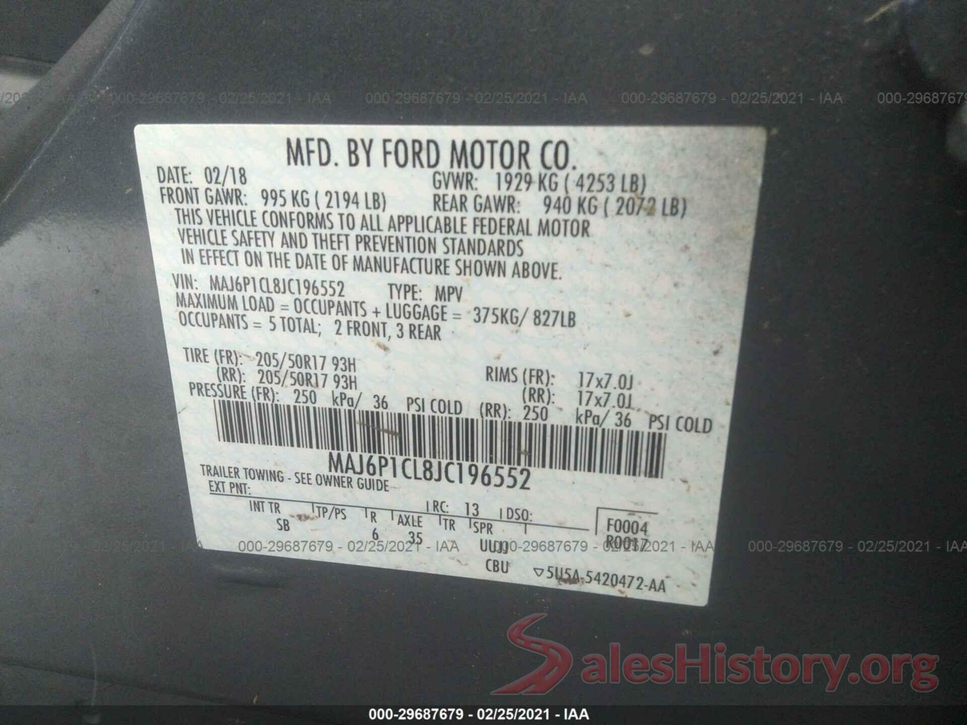 MAJ6P1CL8JC196552 2018 FORD ECOSPORT