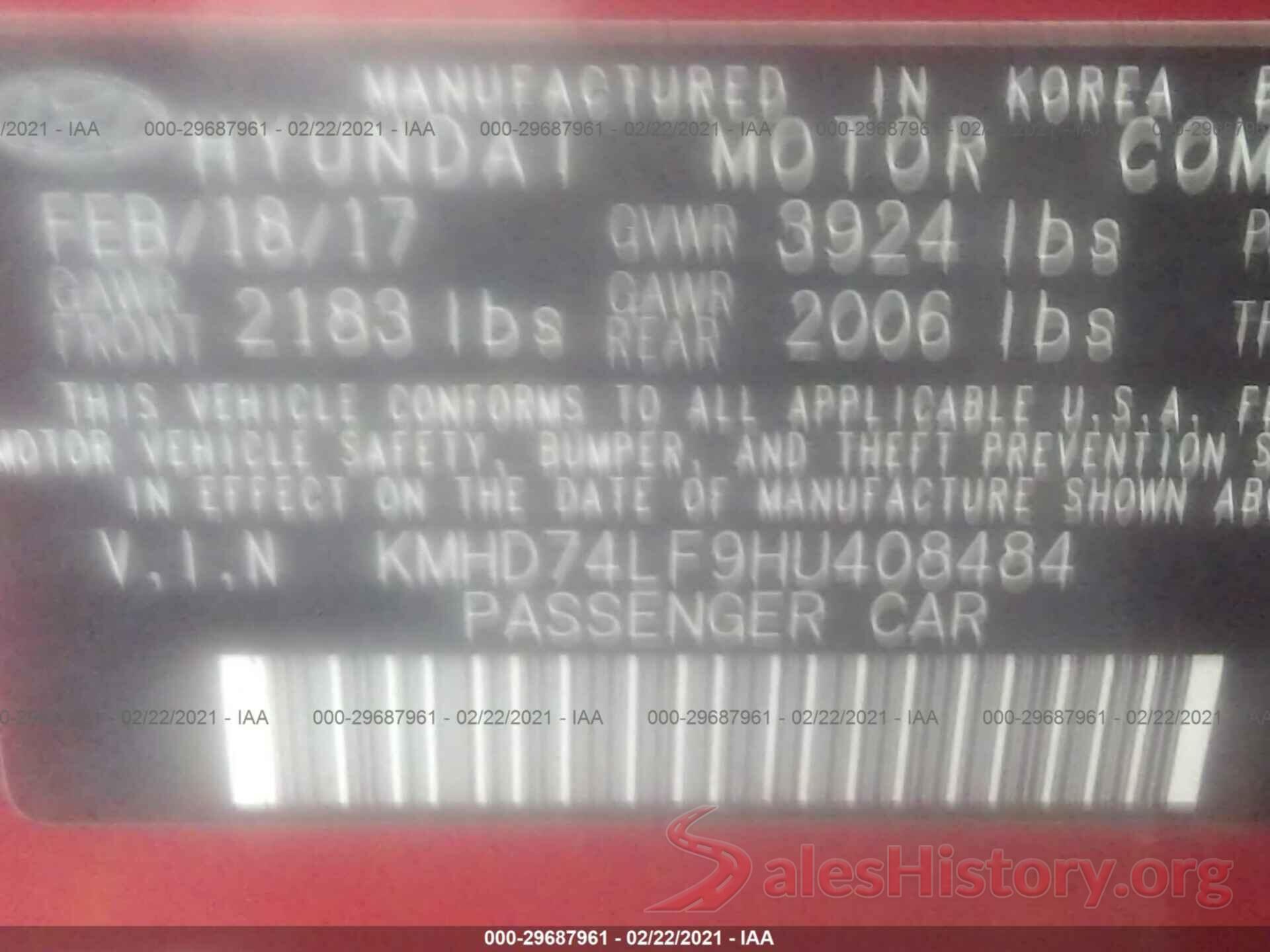 KMHD74LF9HU408484 2017 HYUNDAI ELANTRA