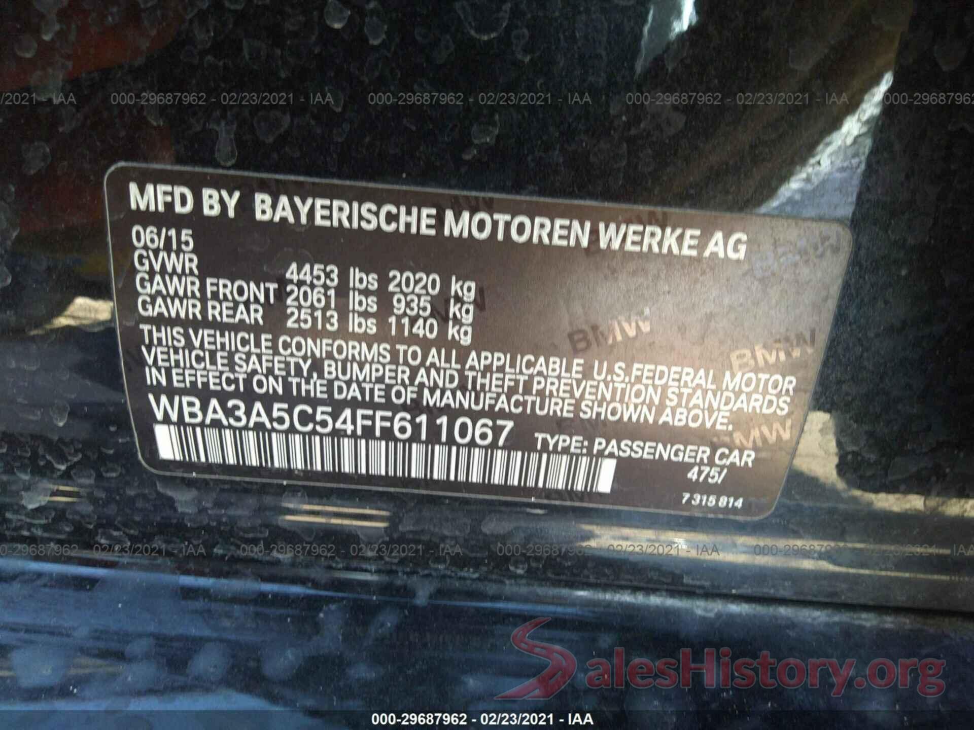 WBA3A5C54FF611067 2015 BMW 3 SERIES