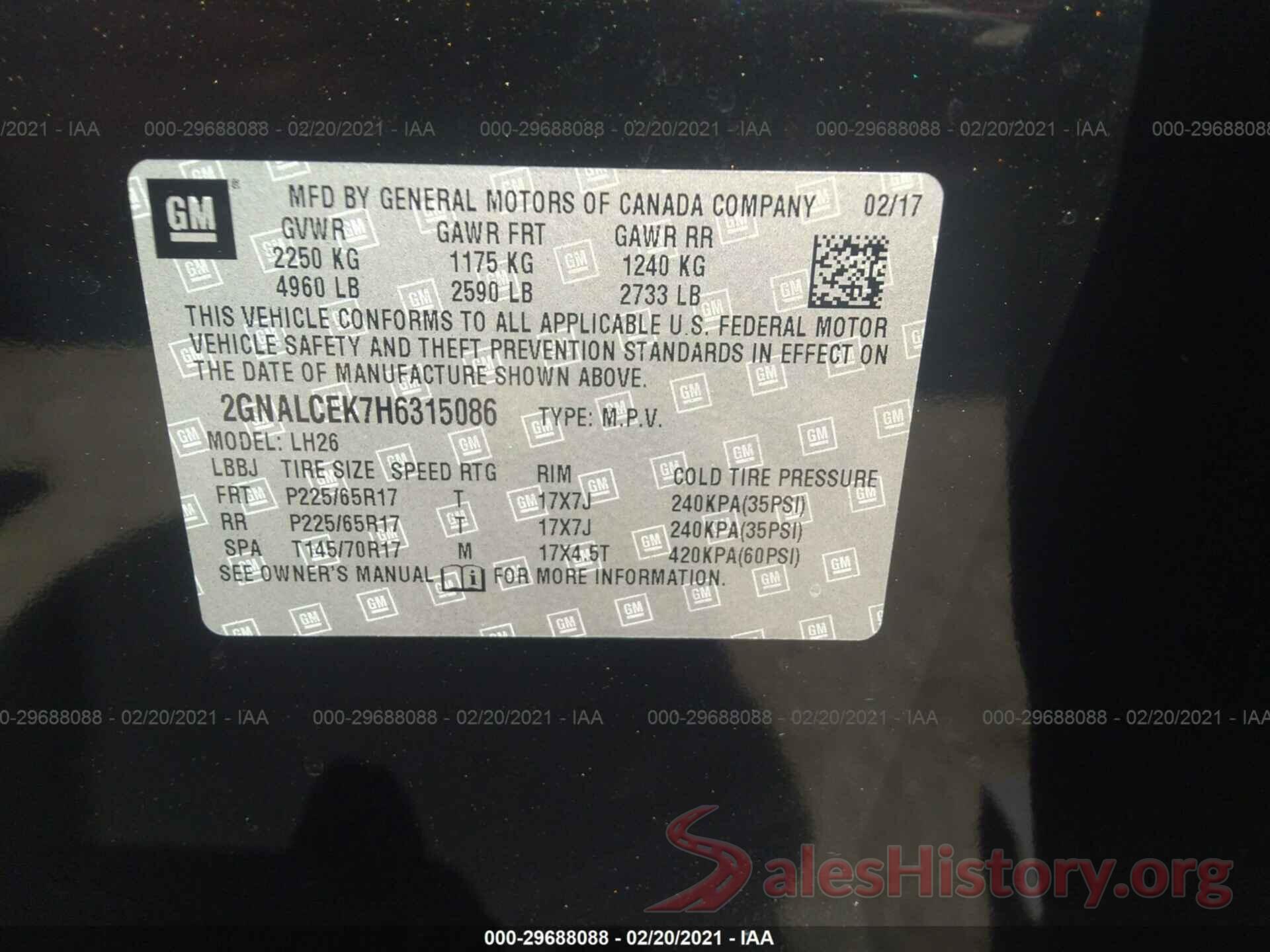 2GNALCEK7H6315086 2017 CHEVROLET EQUINOX