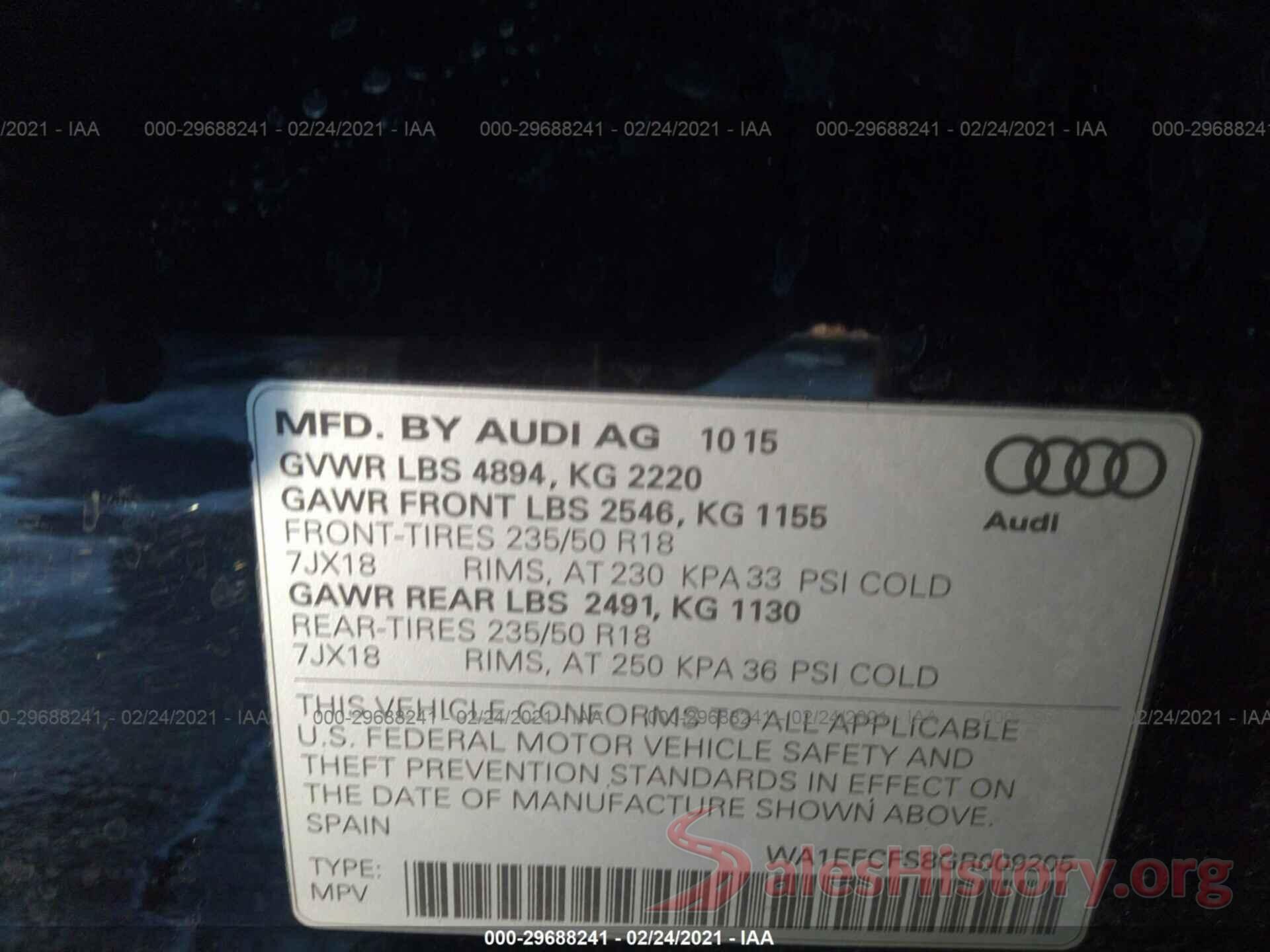 WA1EFCFS8GR009205 2016 AUDI Q3