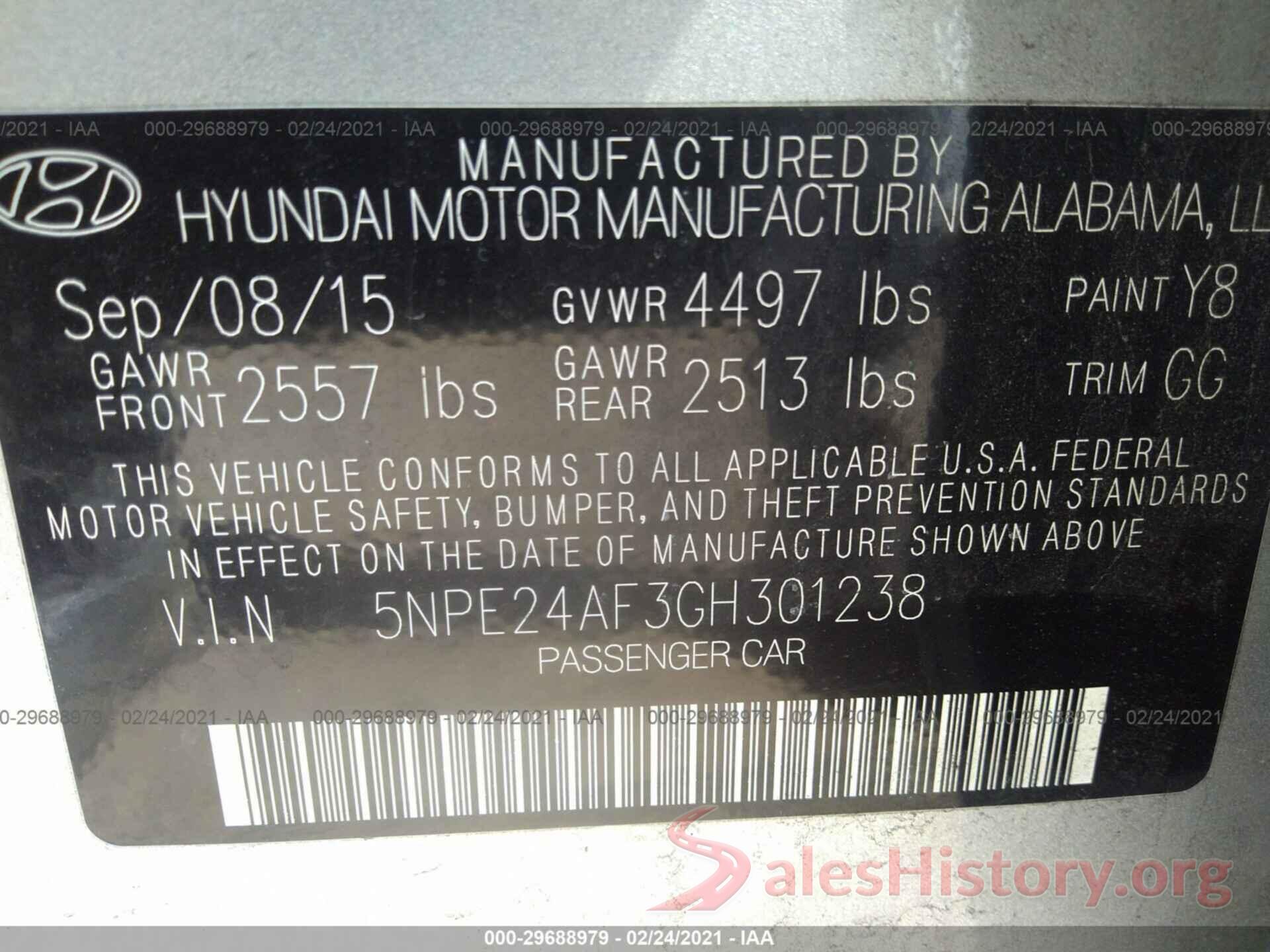 5NPE24AF3GH301238 2016 HYUNDAI SONATA