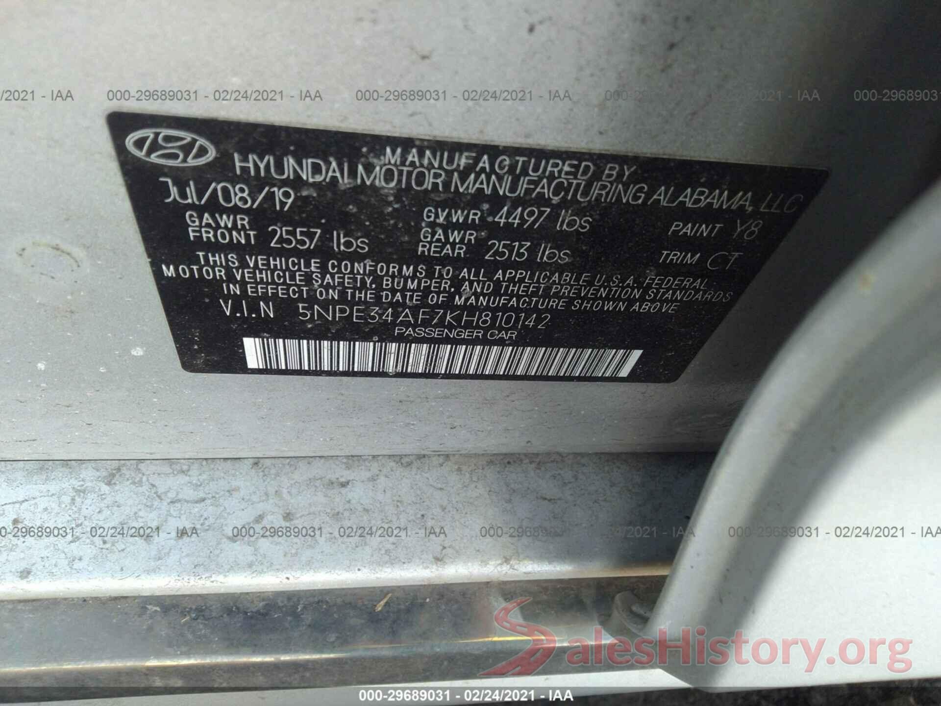 5NPE34AF7KH810142 2019 HYUNDAI SONATA