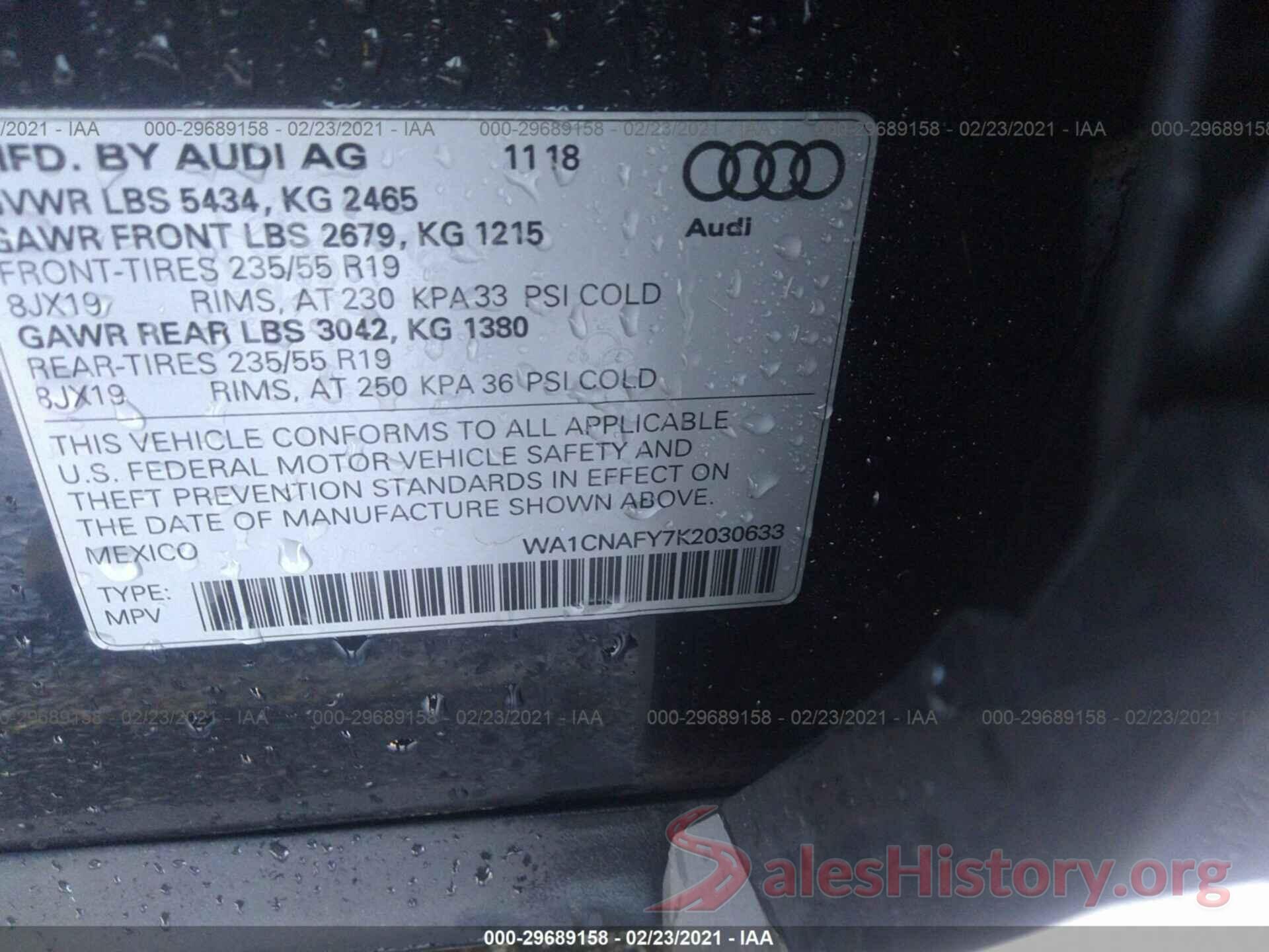 WA1CNAFY7K2030633 2019 AUDI Q5