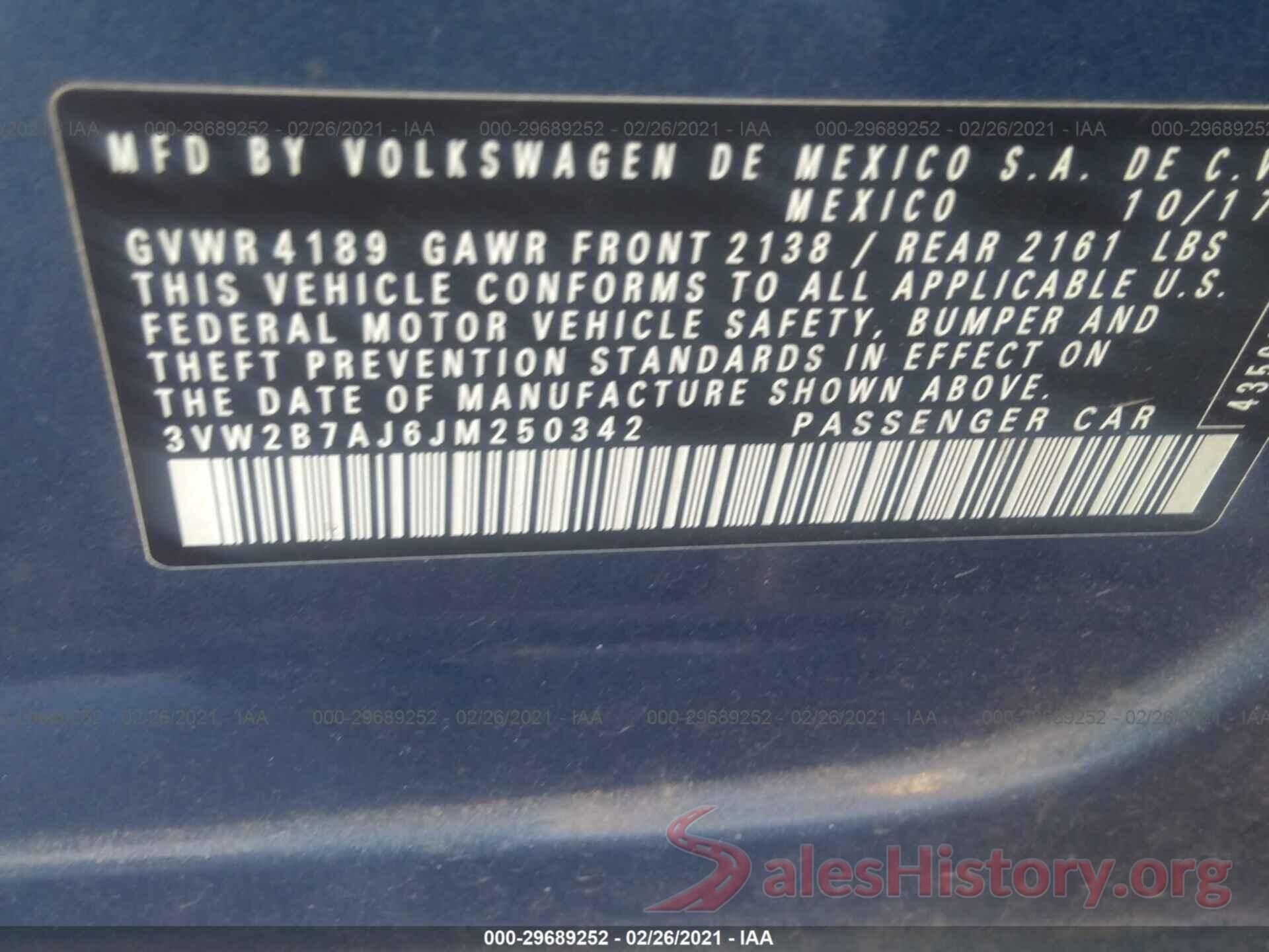 3VW2B7AJ6JM250342 2018 VOLKSWAGEN JETTA