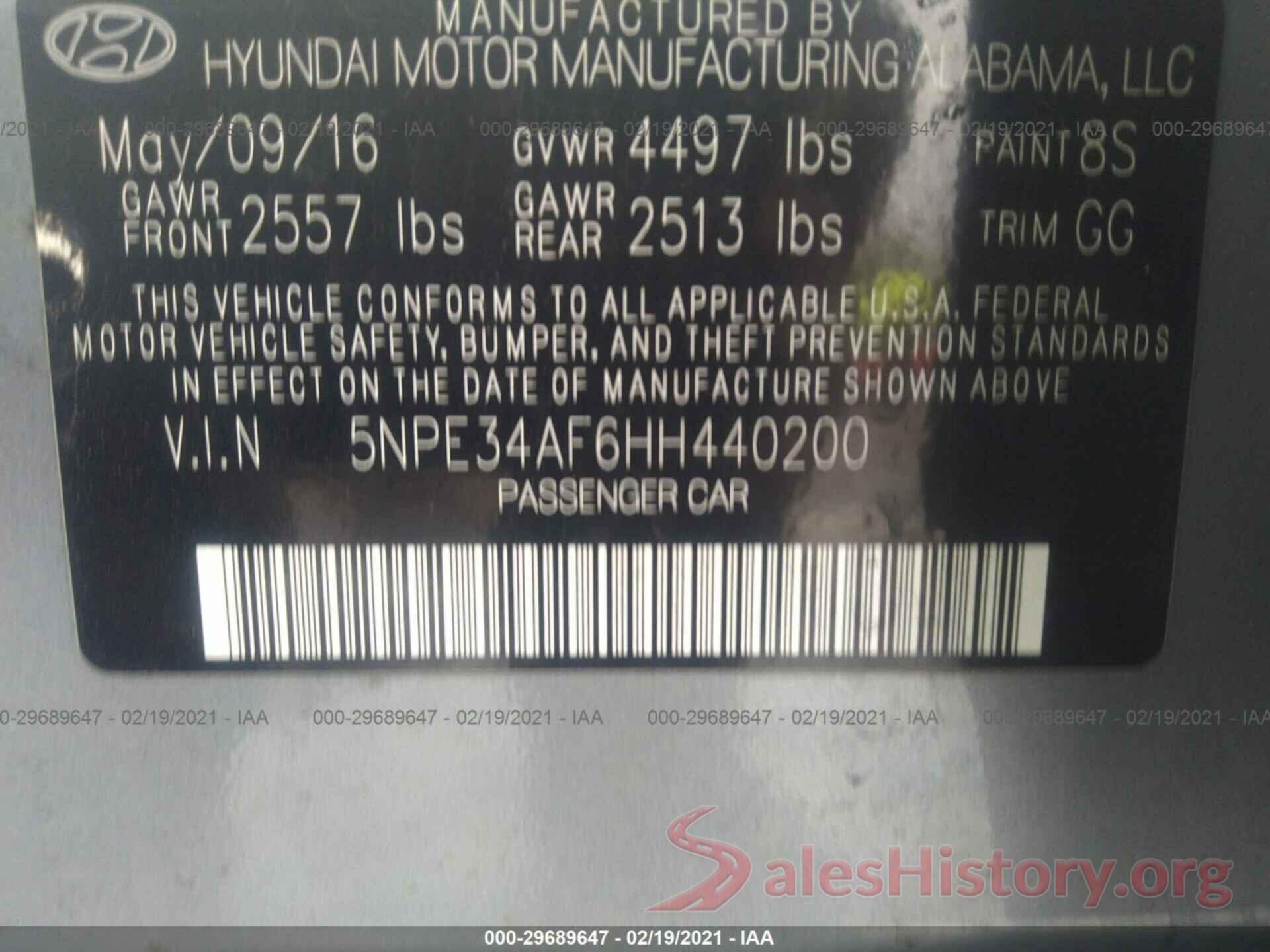 5NPE34AF6HH440200 2017 HYUNDAI SONATA