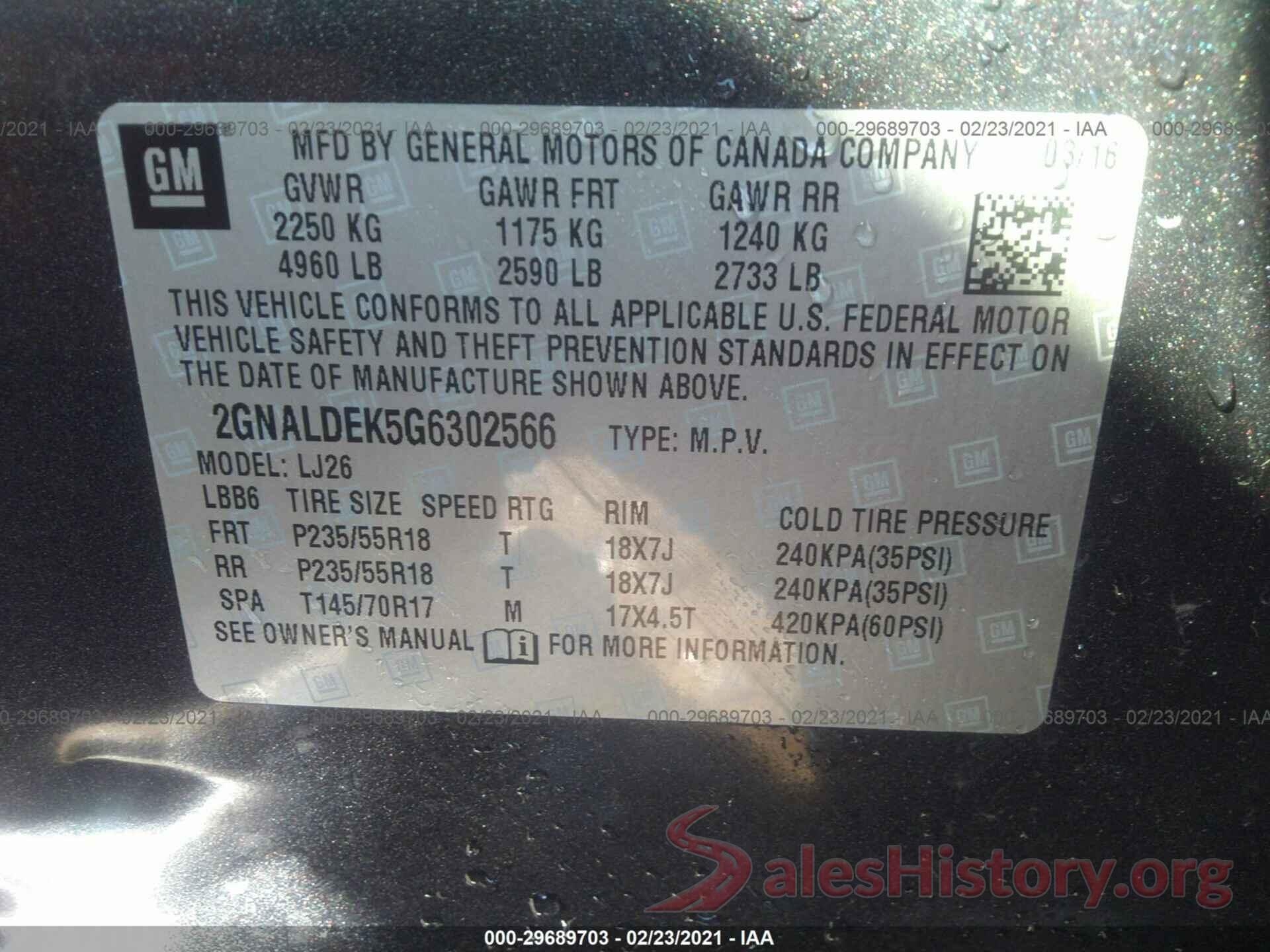 2GNALDEK5G6302566 2016 CHEVROLET EQUINOX