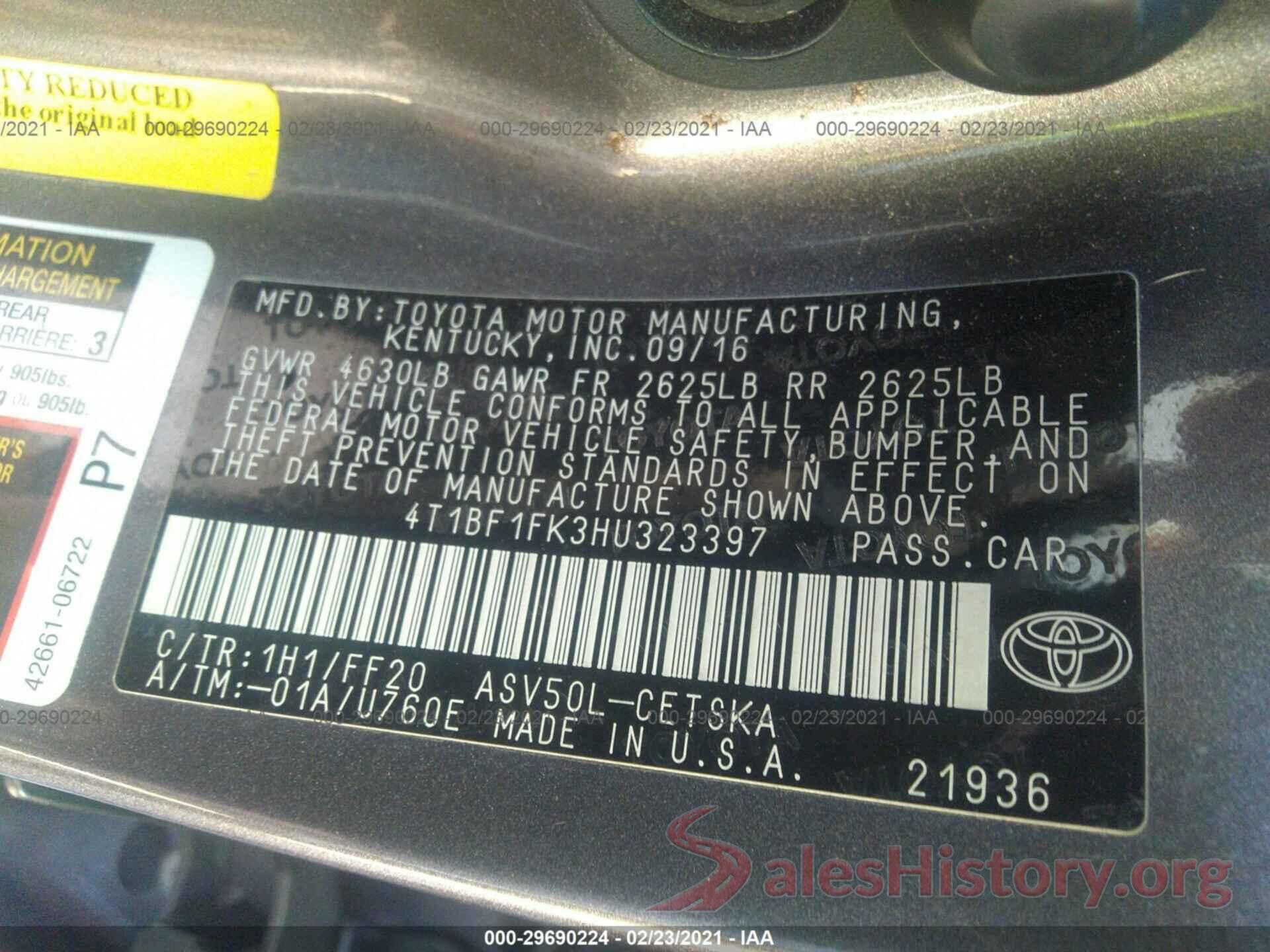 4T1BF1FK3HU323397 2017 TOYOTA CAMRY