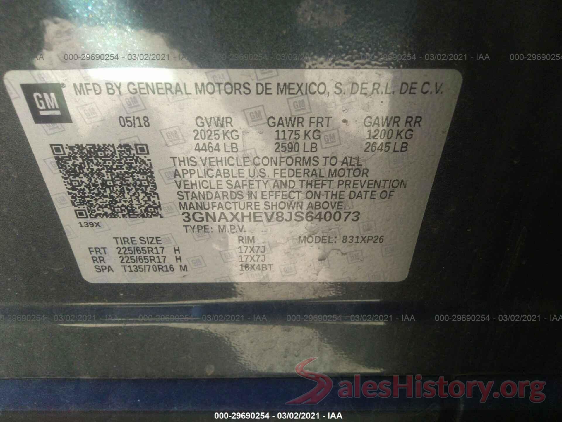 3GNAXHEV8JS640073 2018 CHEVROLET EQUINOX