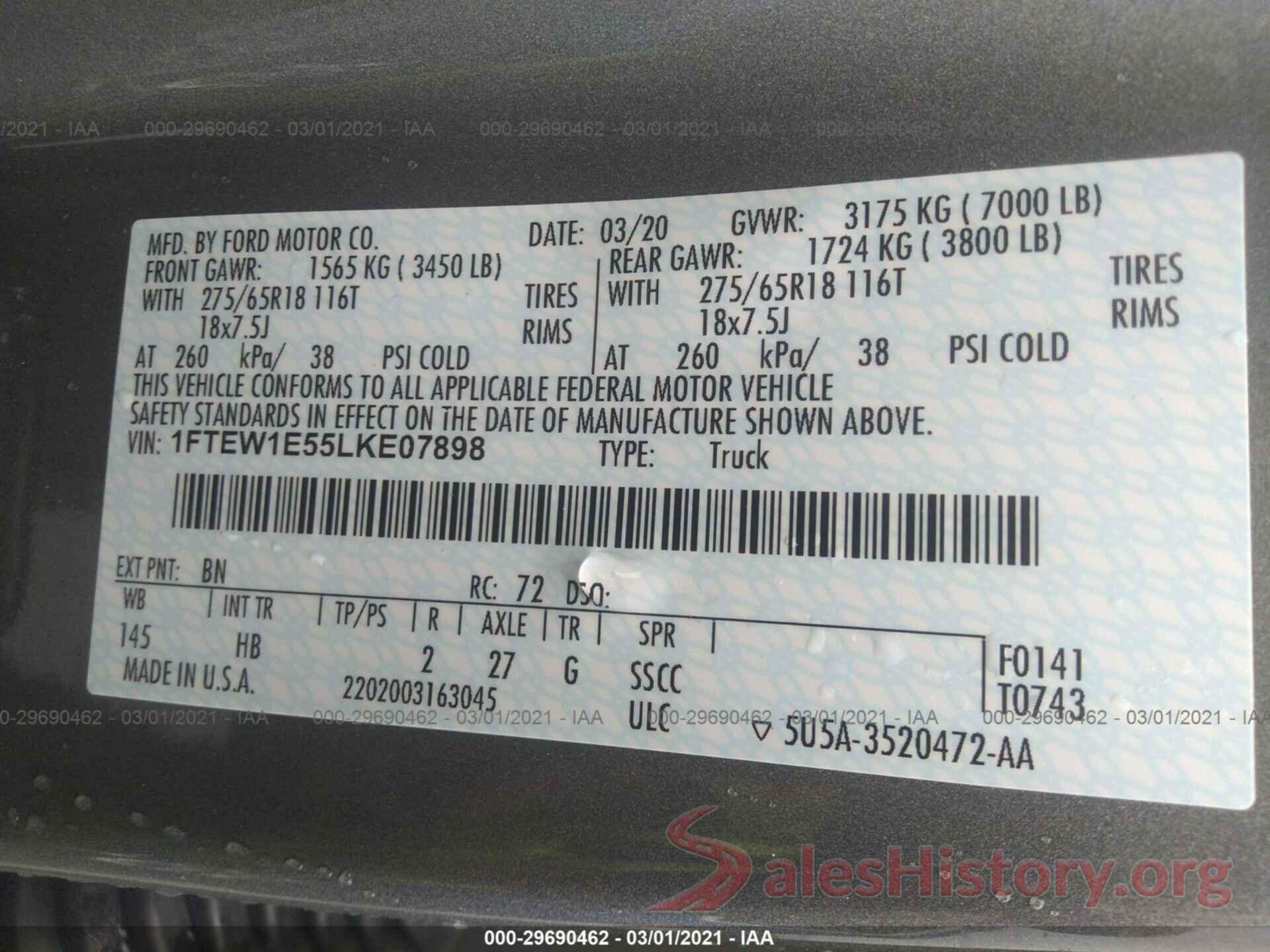 1FTEW1E55LKE07898 2020 FORD F-150