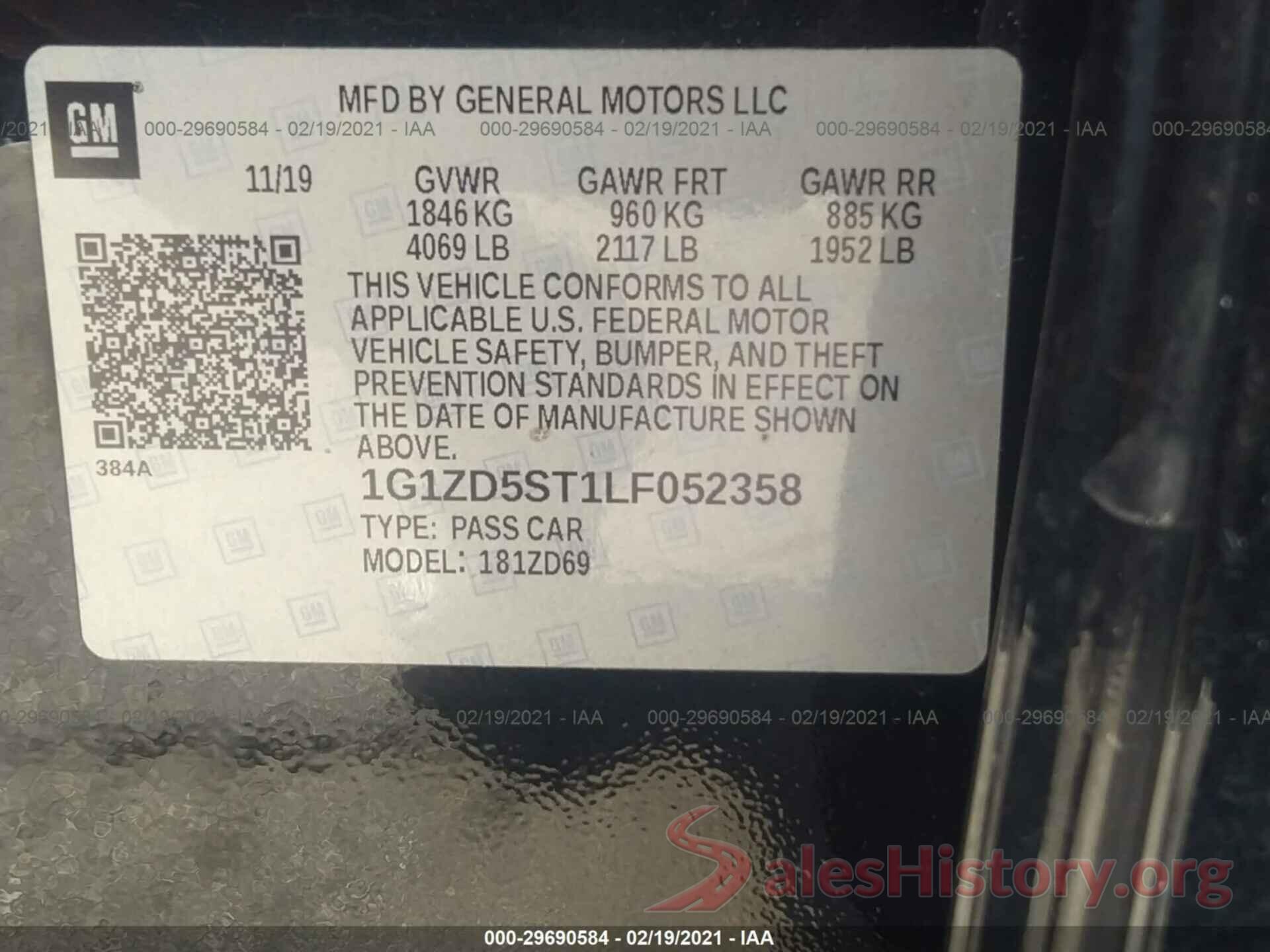 1G1ZD5ST1LF052358 2020 CHEVROLET MALIBU