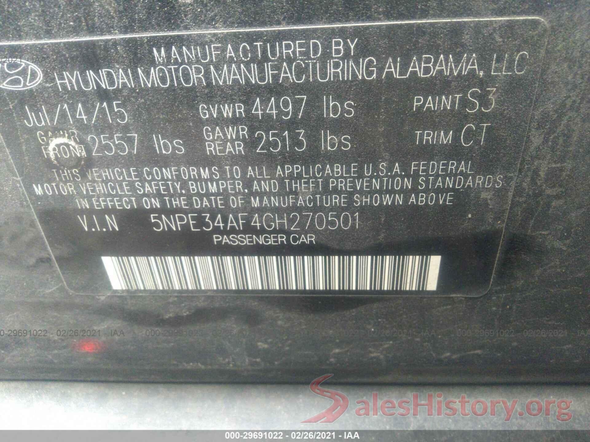 5NPE34AF4GH270501 2016 HYUNDAI SONATA